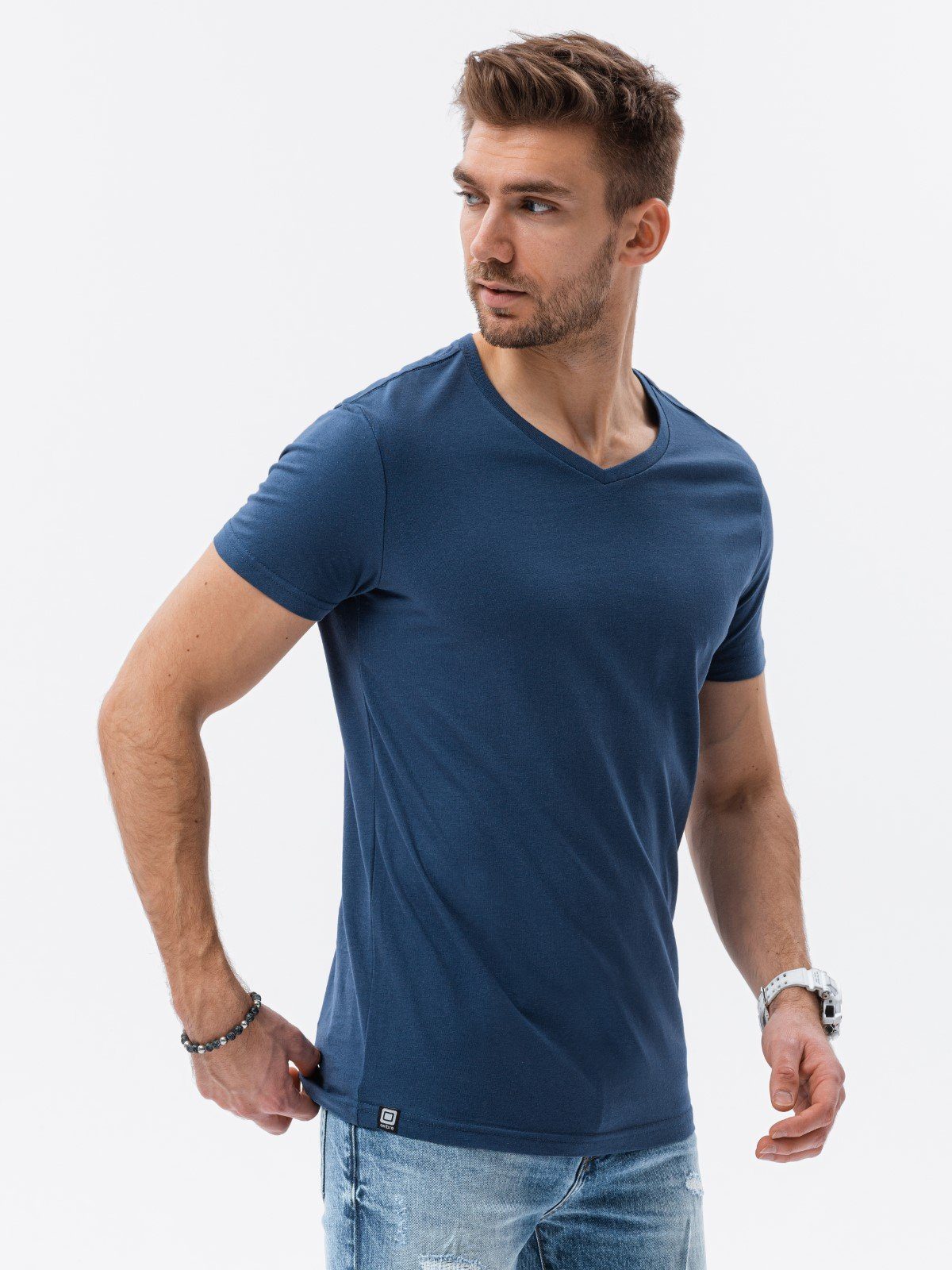 BASIC dunkelblau Herren-T-Shirt S1369 XXL T-Shirt V13 mit OMBRE - V-Ausschnitt