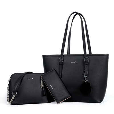 TAN.TOMI Shopper Handtasche Damen Schultertasche Handtaschen Tragetasche Set 3-Tlg, Groß Damen Handtasche, ​Geschenke für Frauen in schlichter Optik