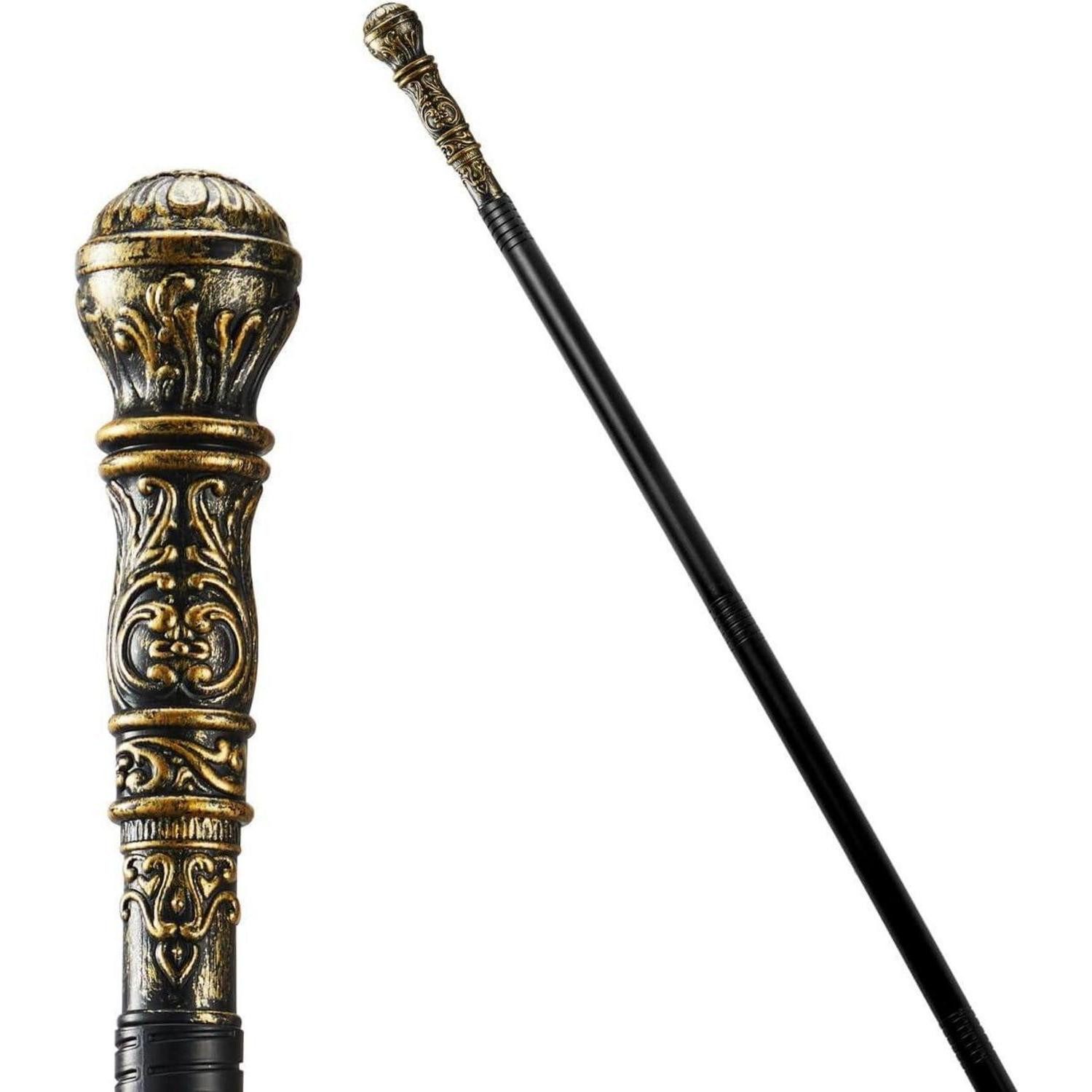 Gehstock Vintage Gehstock Requisitenstab Gold 147cm Halloween kostüm Zubehör