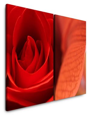 Sinus Art Leinwandbild 2 Bilder je 60x90cm Rose Rot Liebe Romantisch Leidenschaft Verführerisch Passion