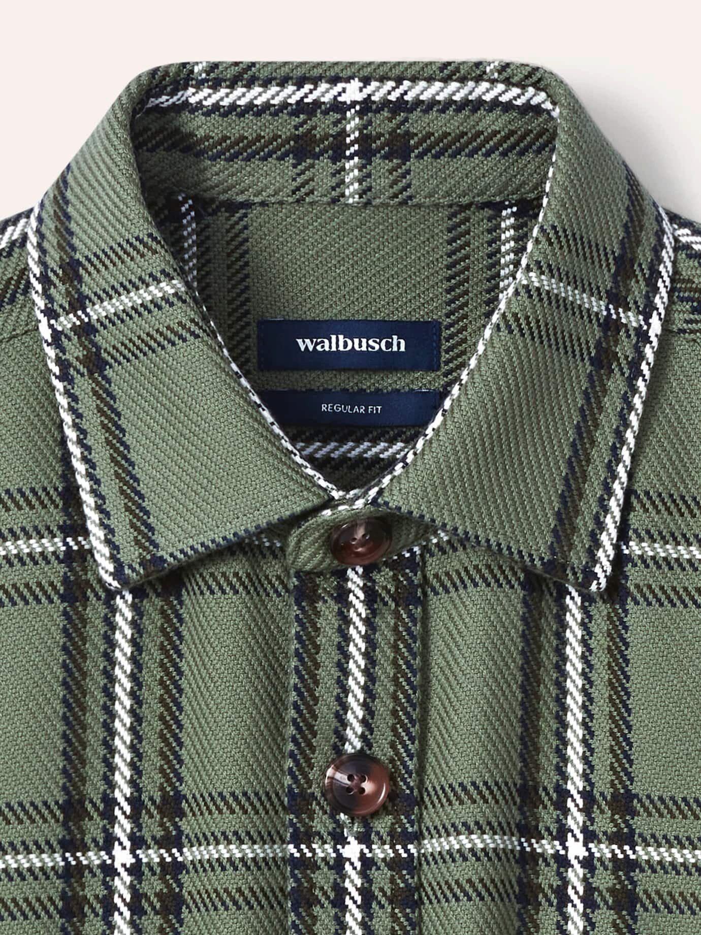 Walbusch Langarmhemd Herren Karo Overshirt aus Flanell Regular Fit Langarm pflegeleicht Flanell-Hemdjacke kariert, wärmend, 2 Brusttaschen, Kentkragen – Bild 4 von 4