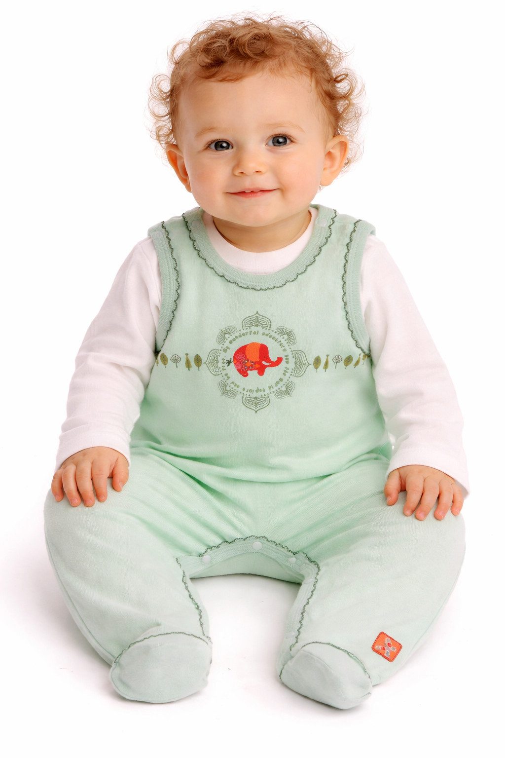 Strampler Stramplerhose Langarmshirt Baby Anzug in Grün Creme