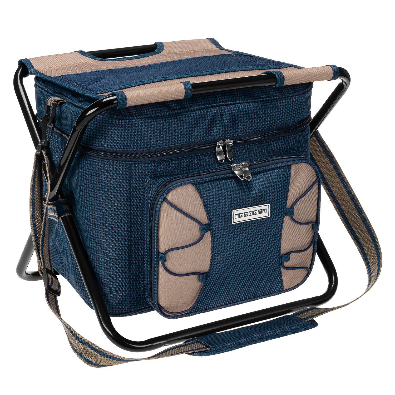 anndora Picknickkorb Campinghocker Pickicktasche blau ohne Partyhocker INhalt stabil extra