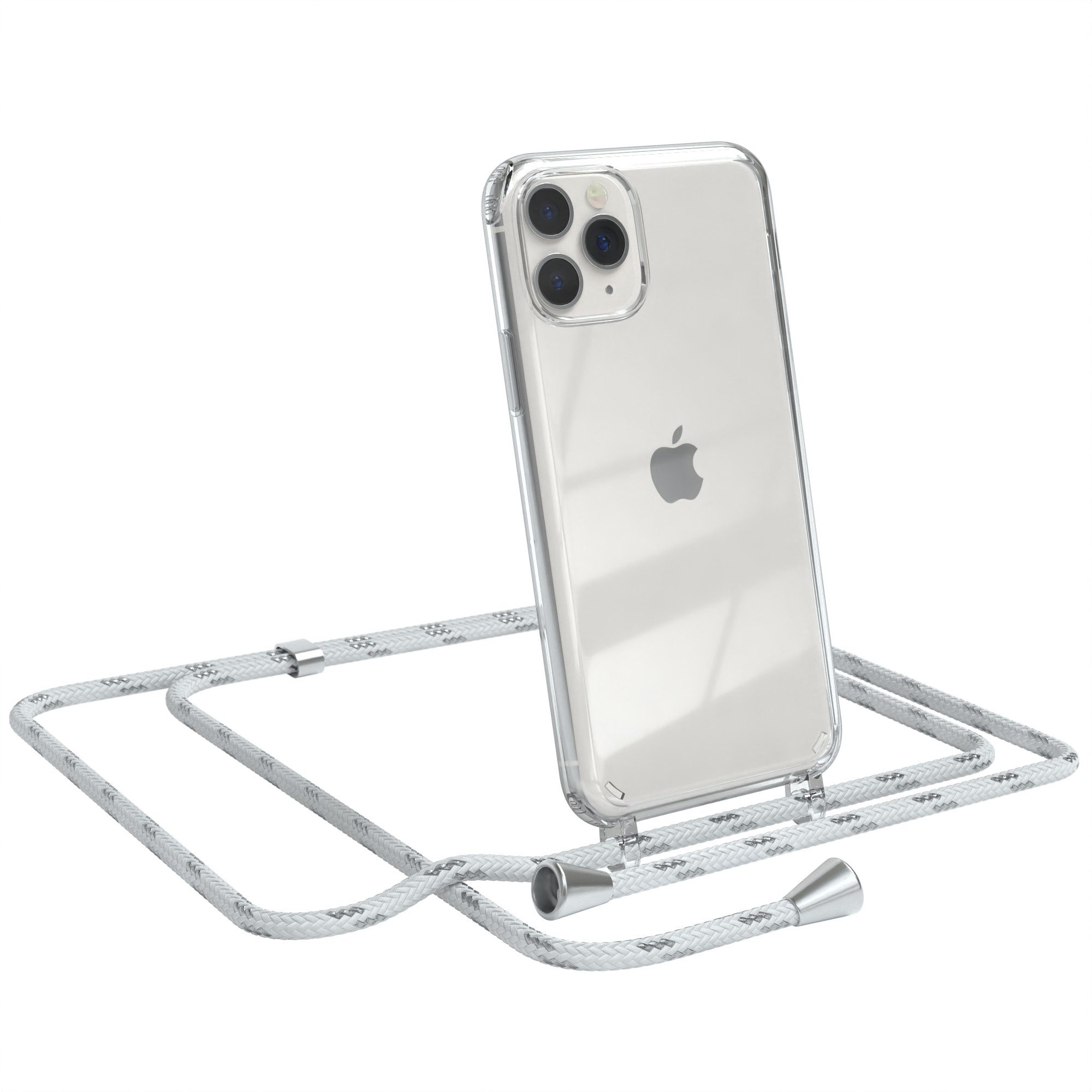 EAZY CASE Handykette Hülle mit Kette für Apple iPhone 11 Pro 5,8 Zoll, Hülle Smartphonekette für Unterwegs Festivalhülle Transparent Weiß