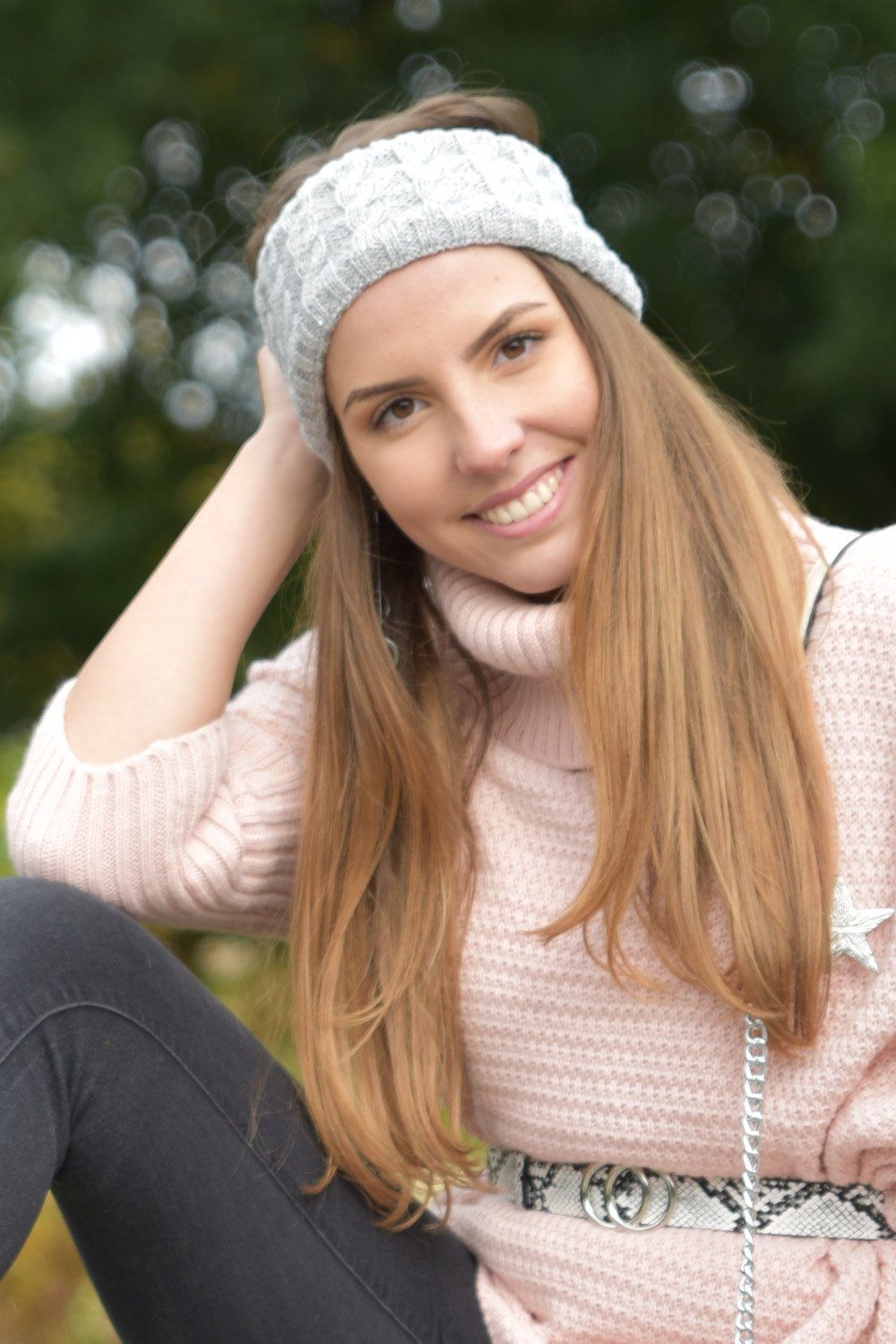 styleBREAKER Stirnband Strick Stirnband Zopfmuster Pailletten günstig online kaufen