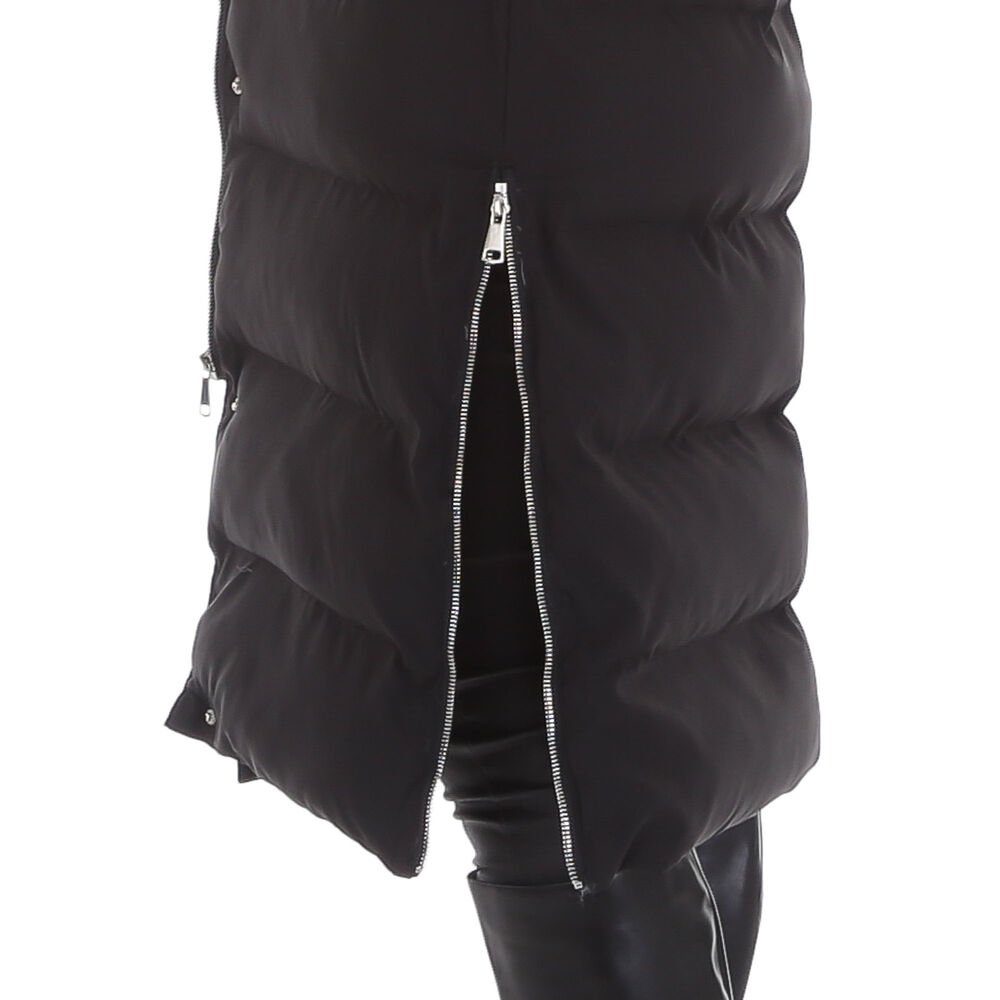 Ital-Design Steppjacke Damen Freizeit Kapuze Gefüttert Winterjacke in Schwarz