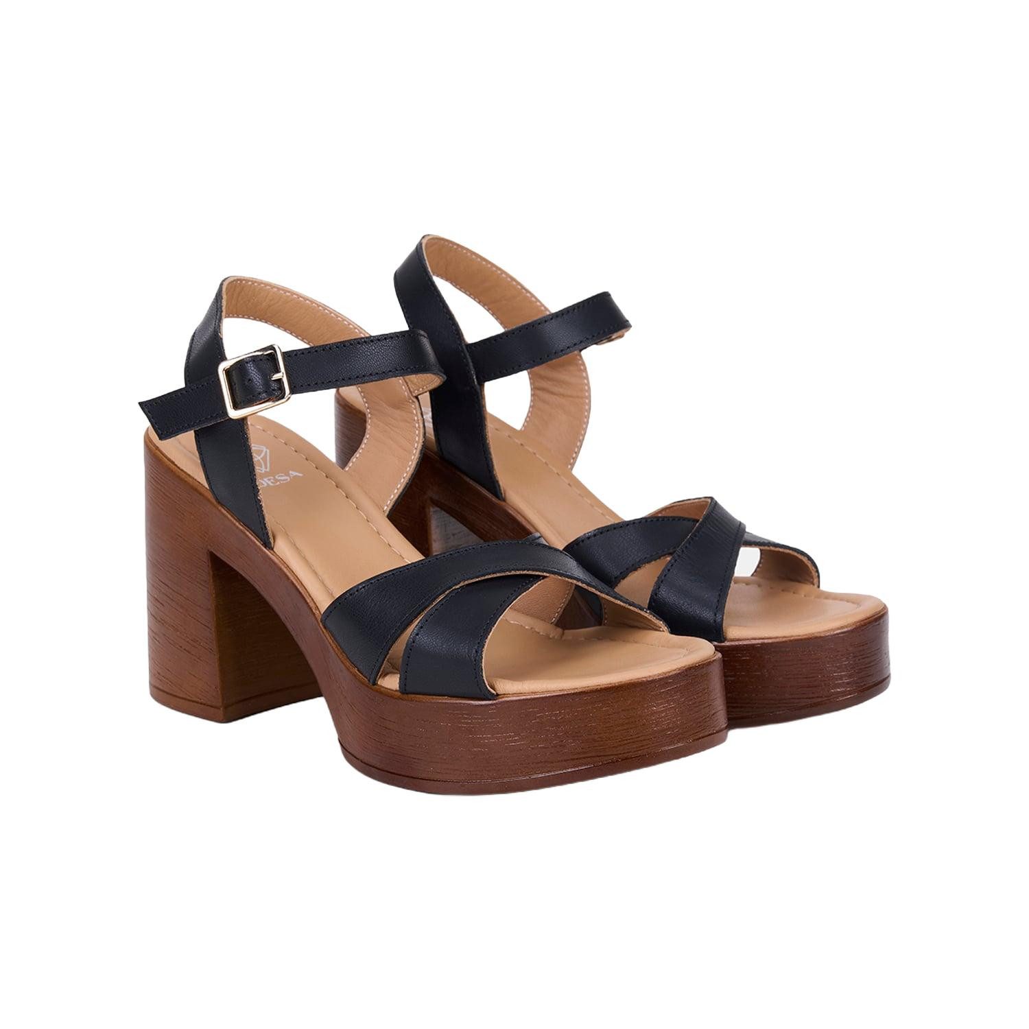 Desa DESA Damen-Sandalen aus Leder mit hohem Blockabsatz Sandale