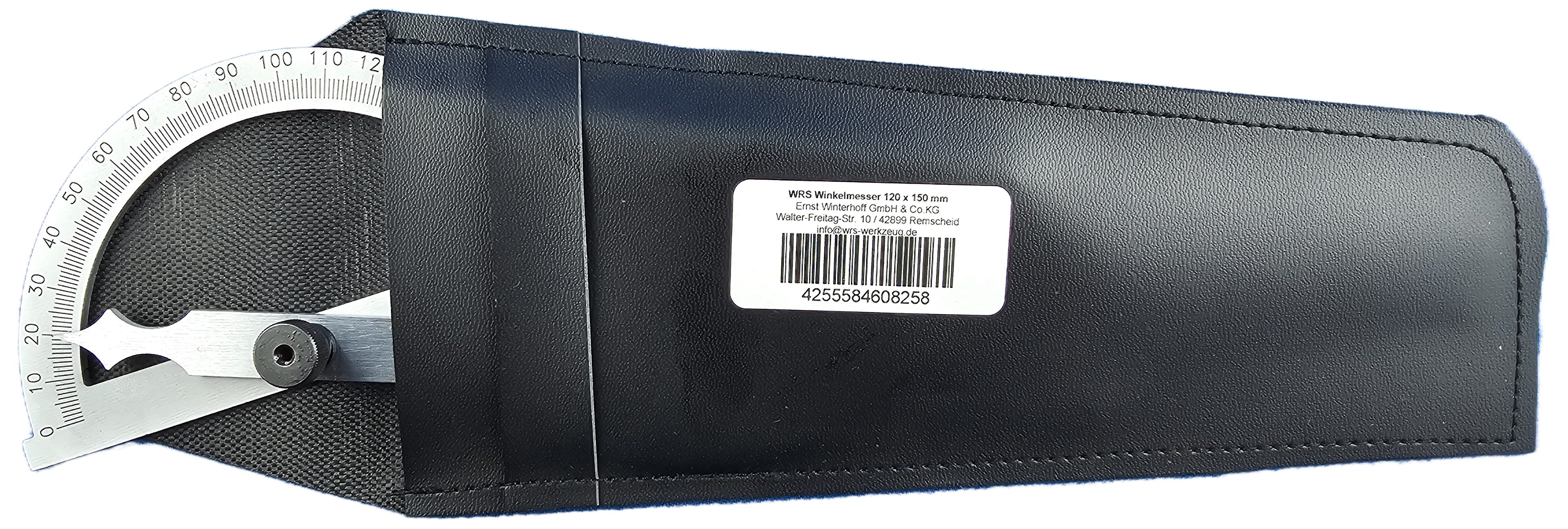 WRS Winkelmesser WRS Winkelmesser Gradmesser aus Stahl, mattverchromt, im Etui, 0-180°