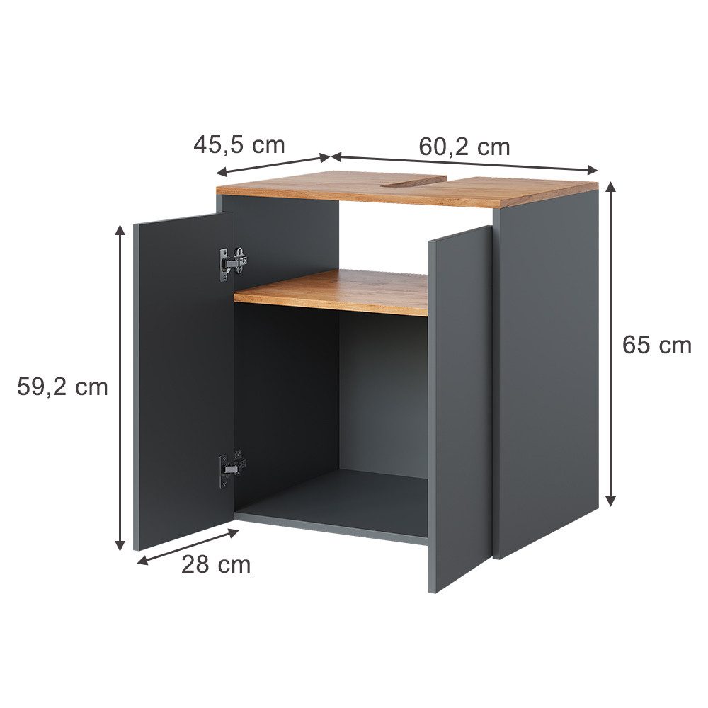 Vicco Waschbeckenunterschrank Viktor, Anthrazit/Goldkraft Eiche, 60.2 x 65 cm (1-St)