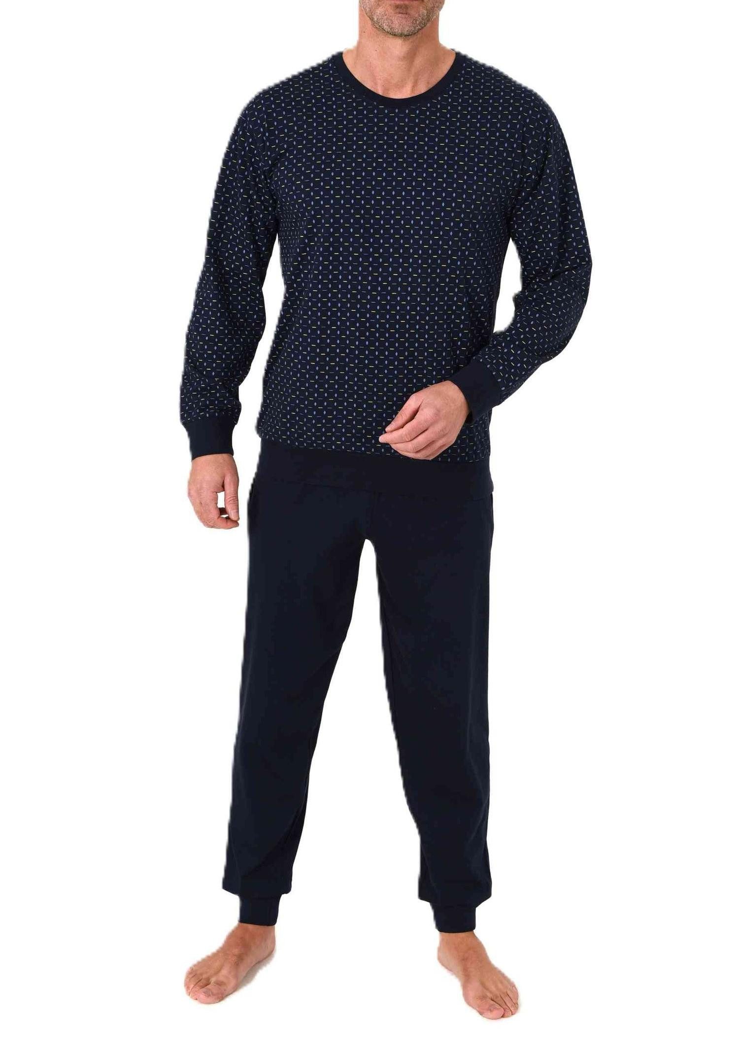 Pyjama Normann Herren Schlafanzug lang mit Bündchen in Minimal Print Optik