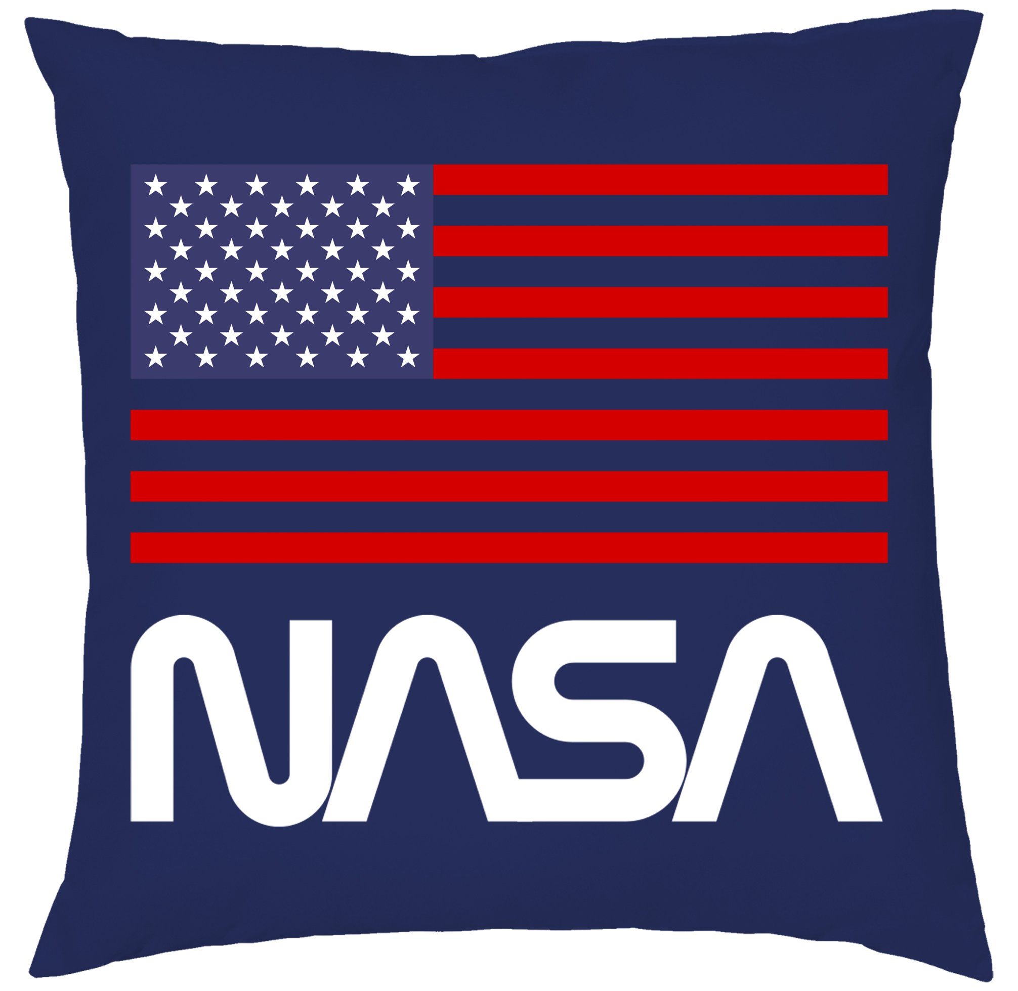 Blondie & Brownie Dekokissen Nasa Mission mit Mars Kissen Rakete füllung Elon Mond USA Navyblau