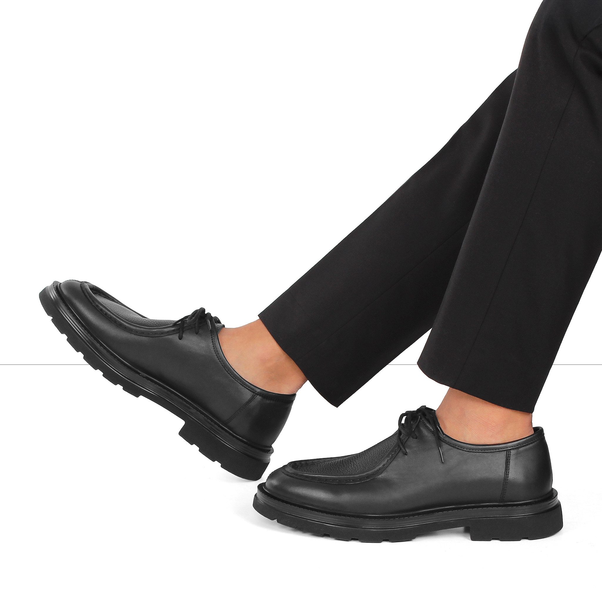 Celal Gültekin Plateau Blockabsatz Profilsohle Schnürer Herren Schnürschuh Narbenleder, Echtleder-Futter & Decksohle, Schwarz, 43