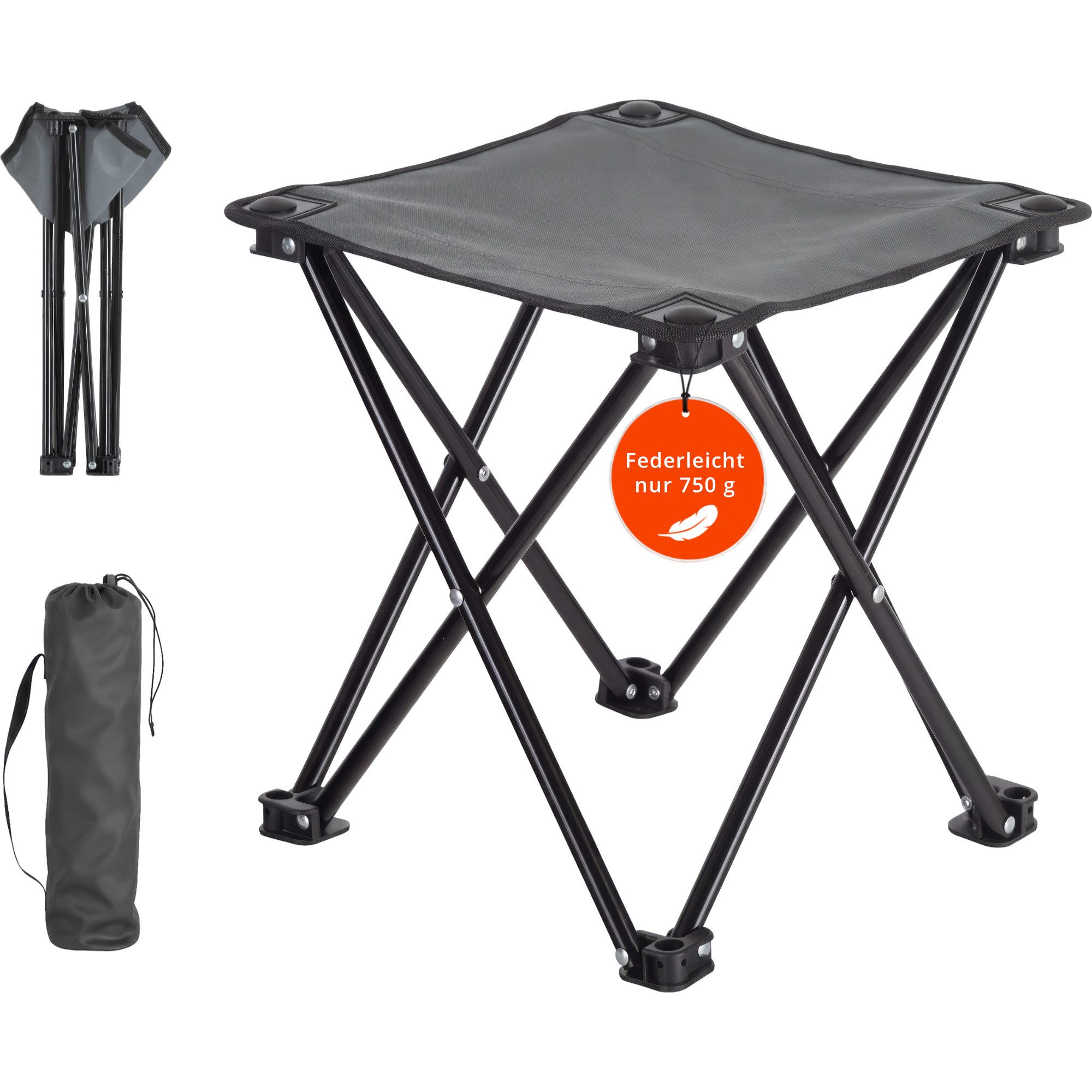 Stagecaptain Klappstuhl TP-334 Klapphocker faltbar für Camping - stabil bis 110 kg (1 St), nur 750 g, inklusive Tragetasche