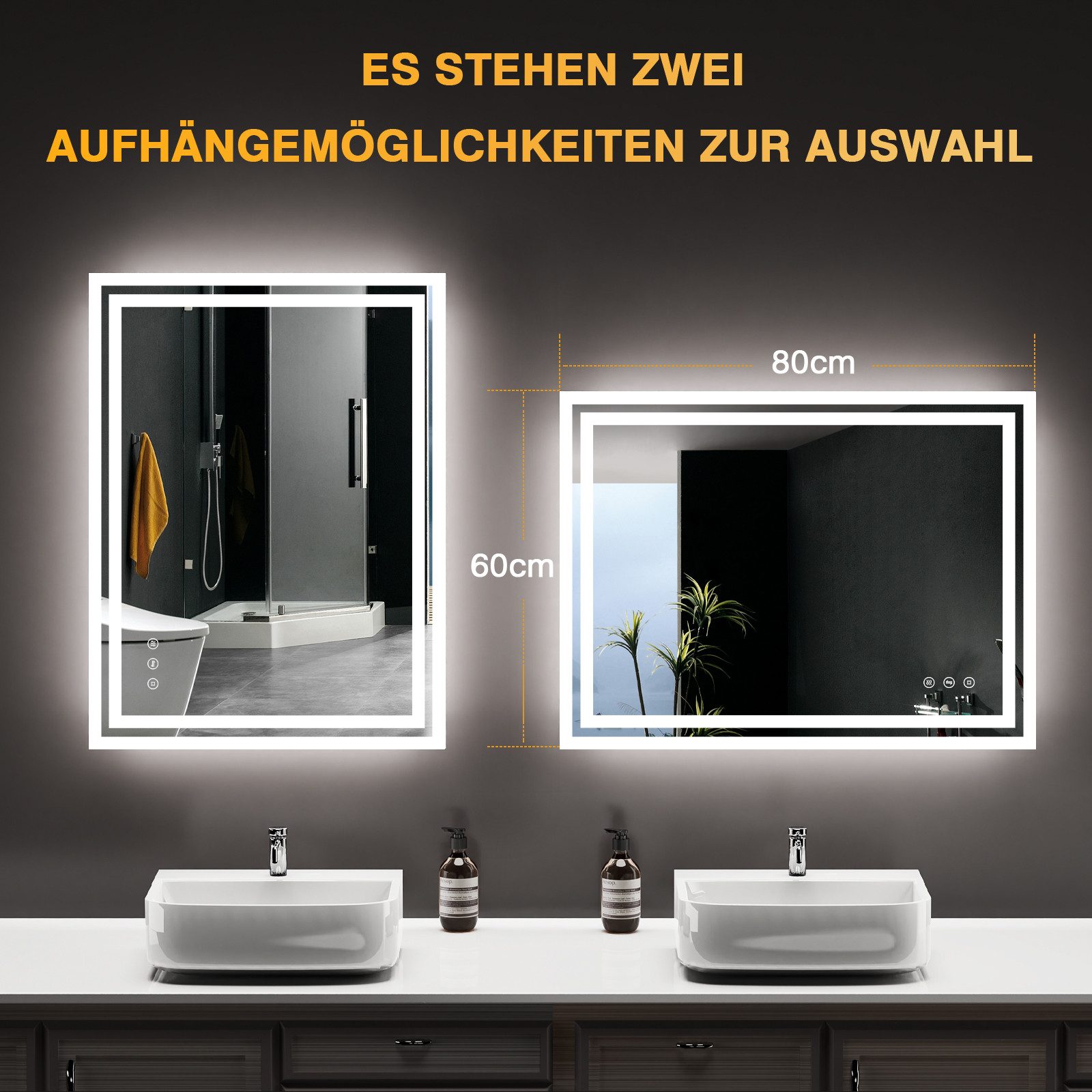 PESENXAN Badspiegel mit Beleuchtung, LED Badezimmer Spiegel, LED Spiegel mi günstig online kaufen