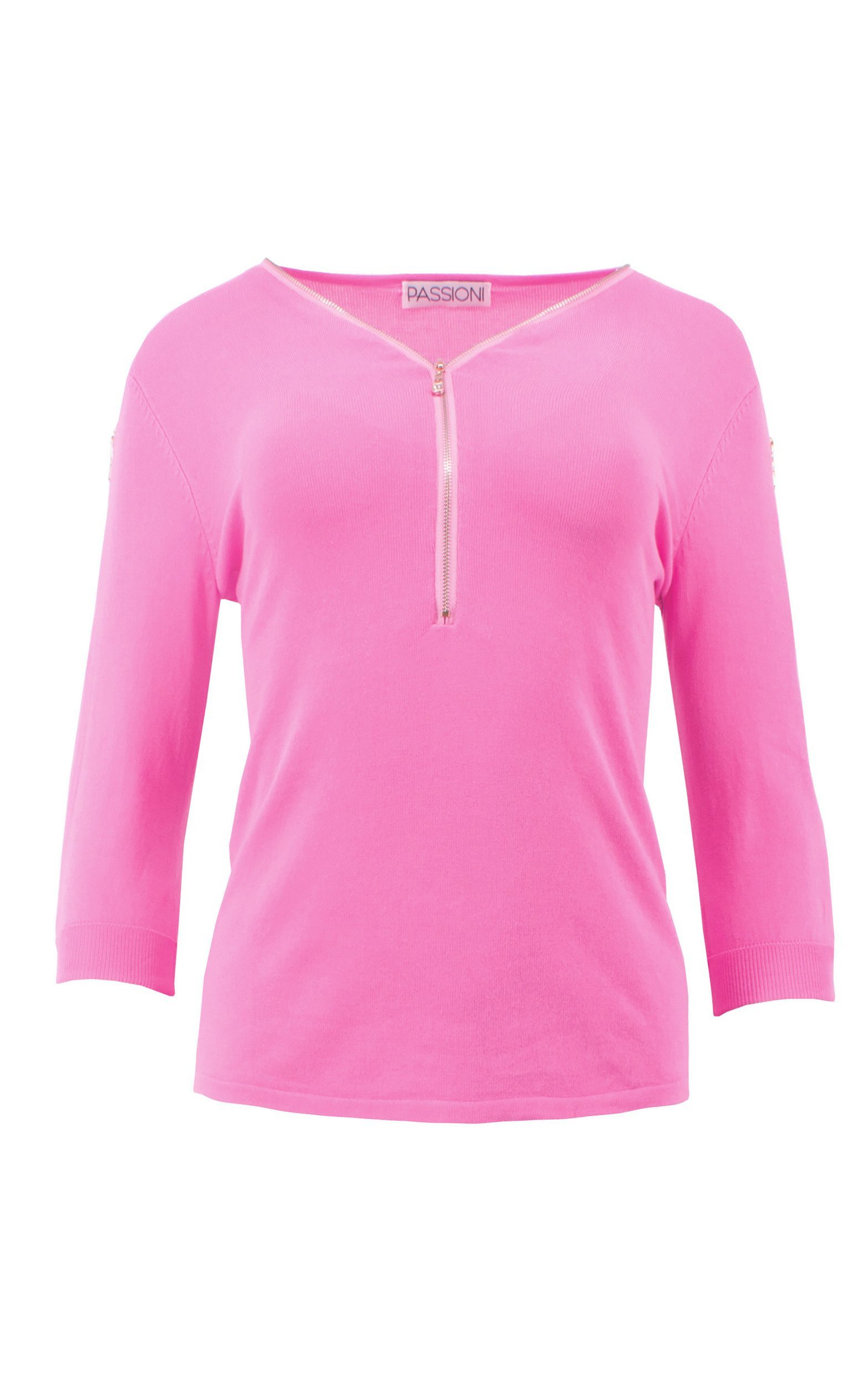 3/4 Arm-Pullover mit goldenem Reißverschluss
