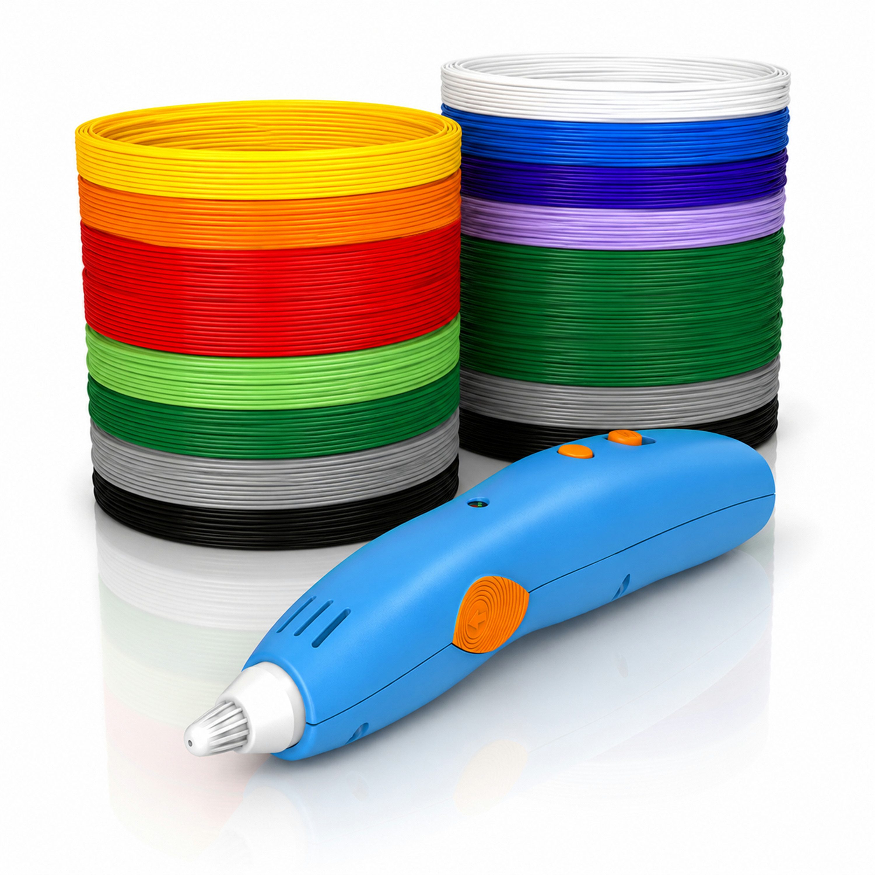 BEARWARE 3D-Drucker-Stift 3D-Druckstift 10 W mit PCL-Startfarben, Schablonen & Motor-Einheit, sichere Niedertemperatur-PCL ca. 60°C, integrierter Li-Ion-Akku, USB-C