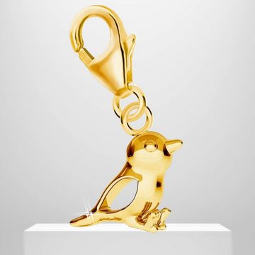 Goldene Hufeisen Charm-Einhänger Spatz Charm Anhänger 925 Silber Gelbgold Vergoldet (inkl. Etui), für Gliederarmband oder Halskette