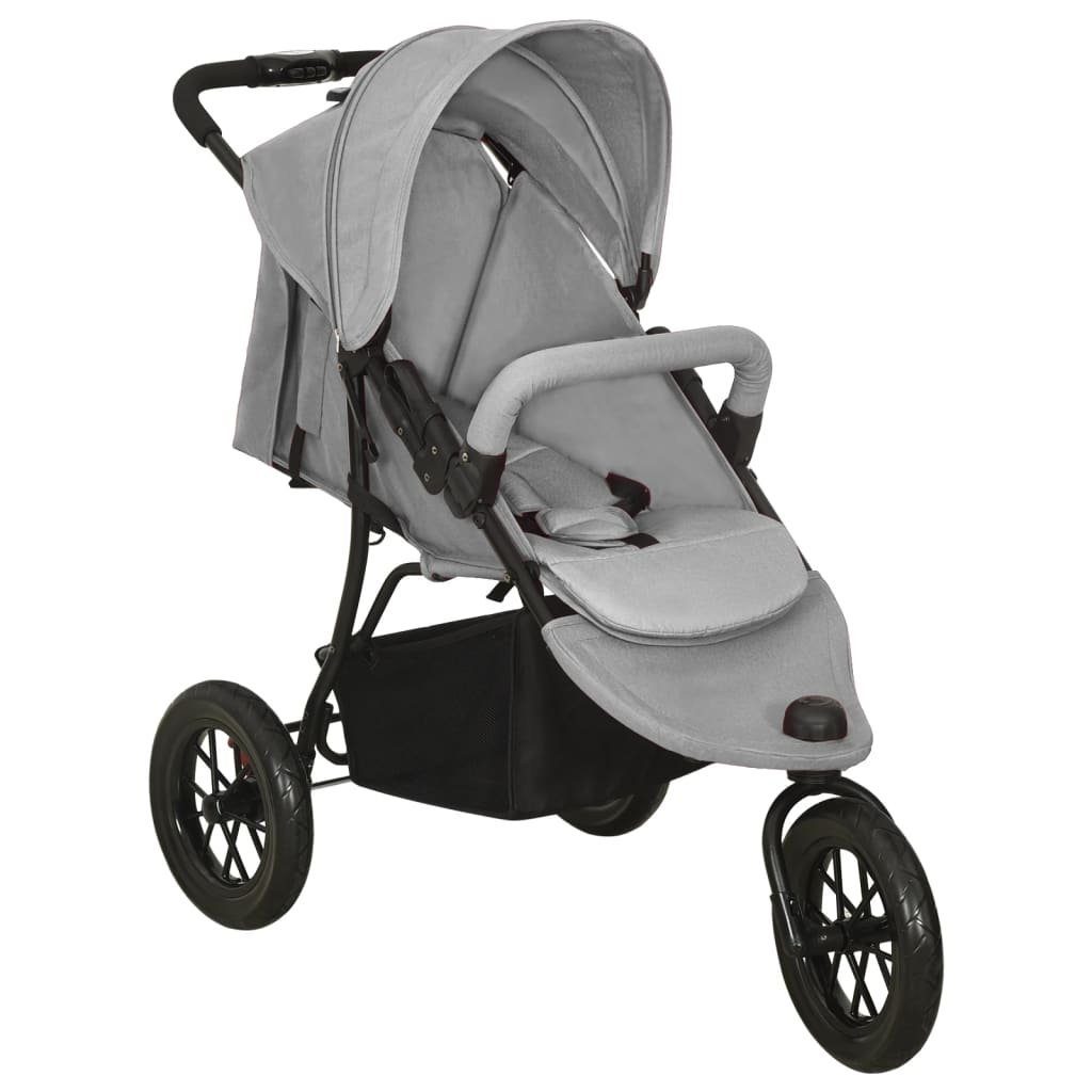 Kinder-Buggy aus Stahl, Leinenstoff in Hellgrau