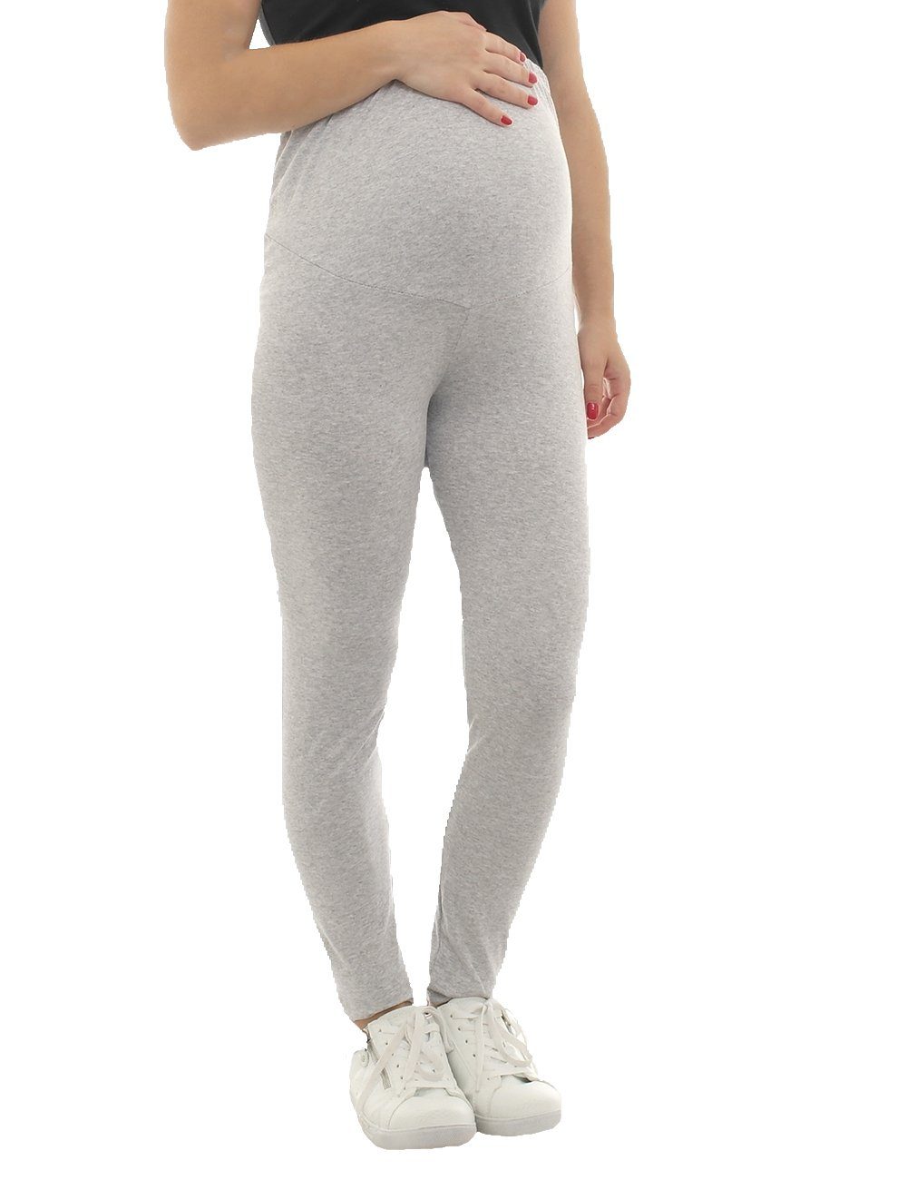 F&K-Mode Umstandsleggings Umstand Hose Leggings lang Baumwolle hellgrau