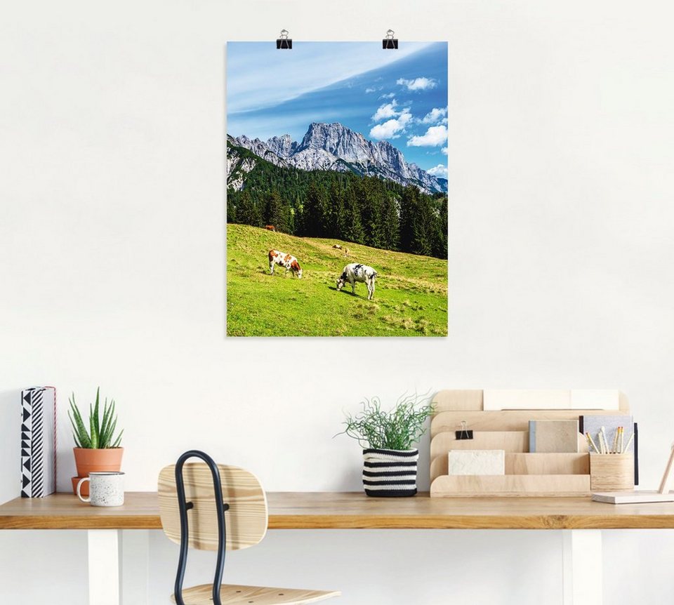 Artland Wandbild Blick auf die Litzlalm mit Kühen, Berge & Alpenbilder (1  St), als Alubild, Leinwandbild, Wandaufkleber oder Poster in versch. Größen