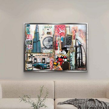 DOTCOMCANVAS® Leinwandbild Dagobert in Dubai, Dagobert Duck Leinwandbild quer Dubai Skyline Comic Pop Art Collage