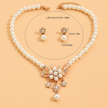 Rouemi Choker-Set Mode Perle Blume Halskette, Halskette Ohrringe Set Frauen Schmuck