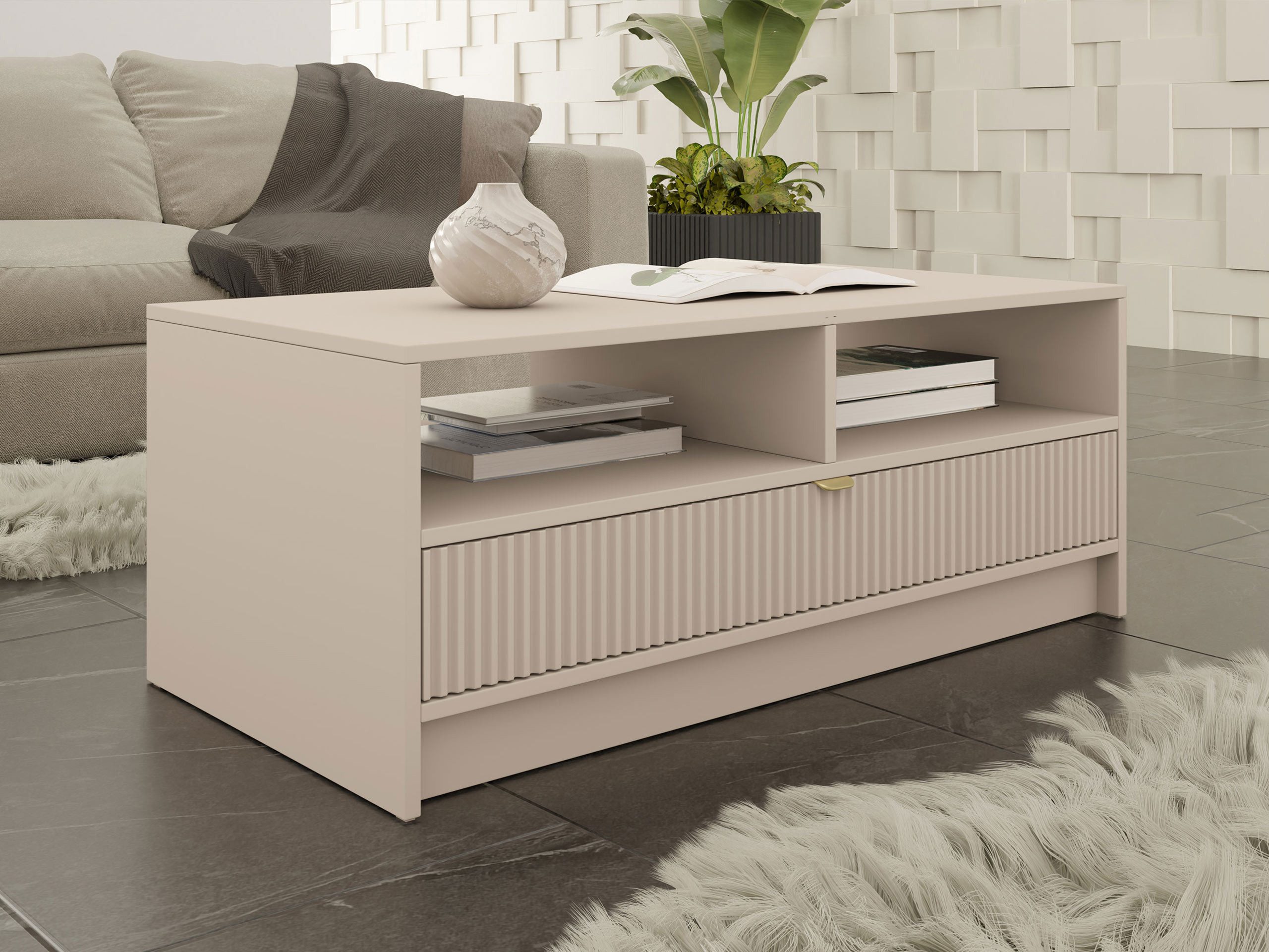 MIRJAN24 Couchtisch Tireno 1SZ (mit Schublade), Aluminiumgriff in der Farbe Gold – Bild 3 von 5