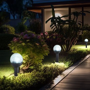 etc-shop LED Gartenleuchte, LED-Leuchtmittel fest verbaut, Kaltweiß, Tageslichtweiß, 3x LED Solarleuchte Solarlampe Glas Schwarz Kunstostoff Erdspitz