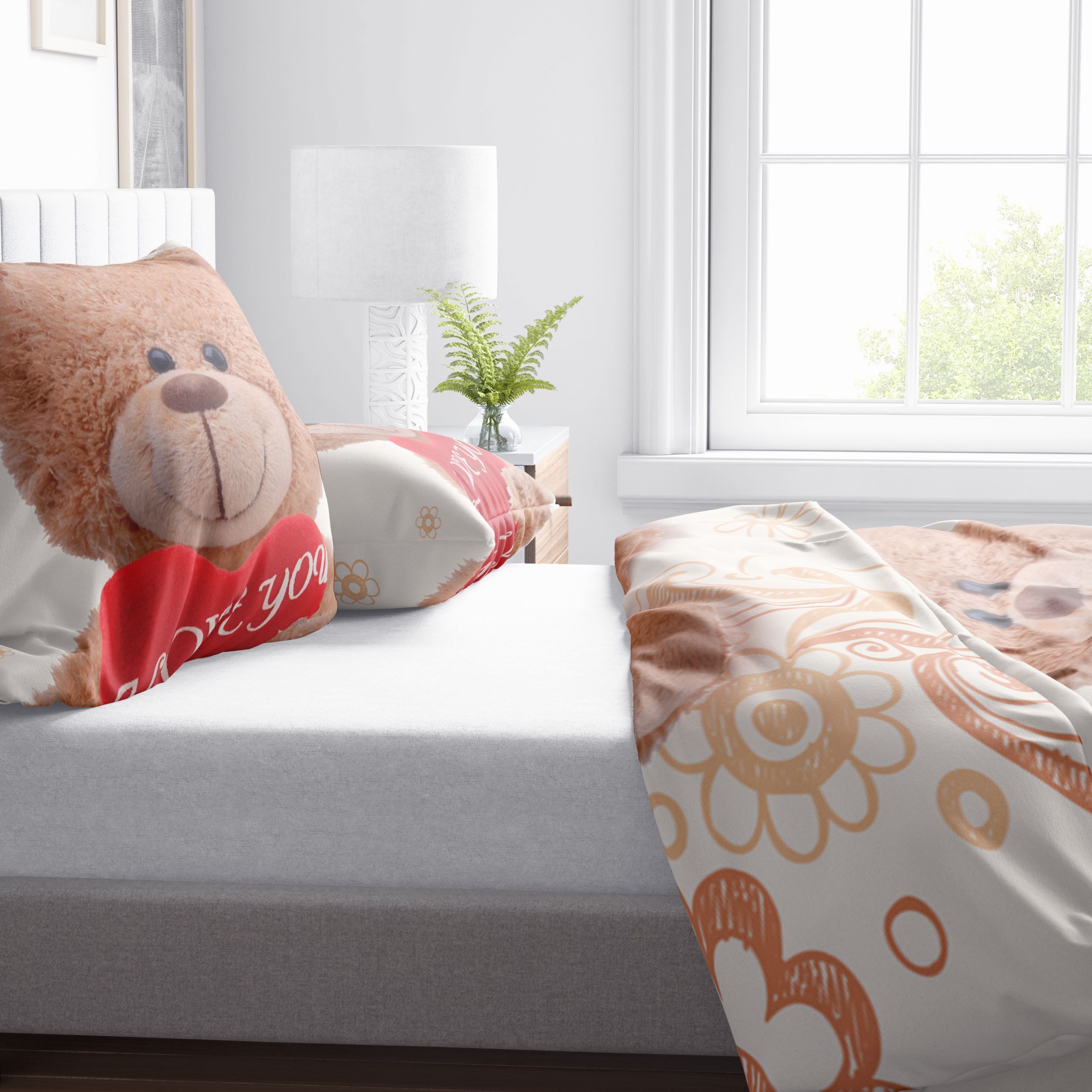 Leonado Vicenti Bettwäsche Winter flauschig warm, Fleece, 2 teilig, Teddy Bär mit Love You Aufschrift – Bild 4 von 5