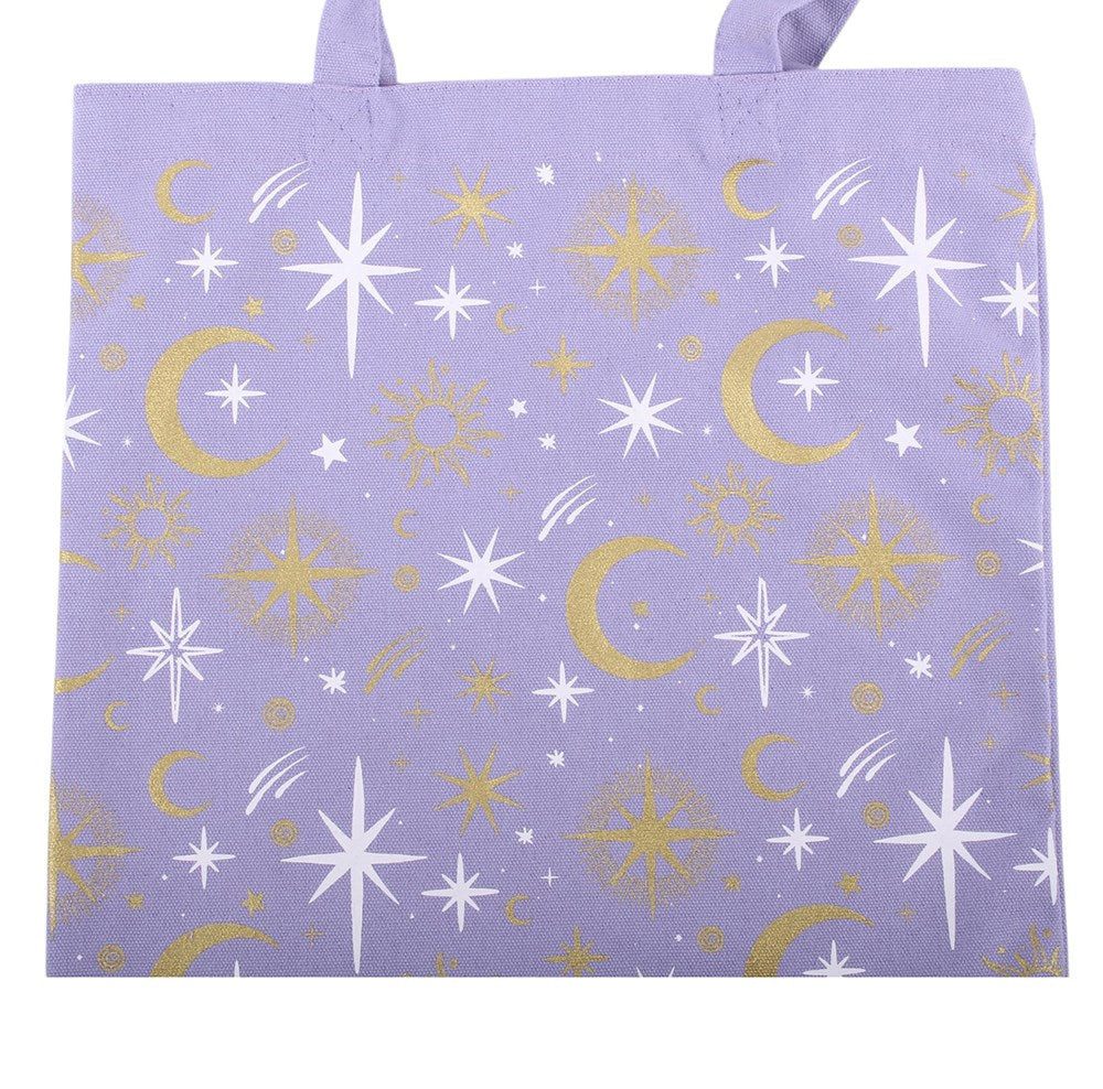 Something Different Schultertasche Pastel Skies Pastell Stofftasche in violett – Lavendel Mond & Sterne, leichte Canvas Stofftasche mit himmlischem Lavendel-Print