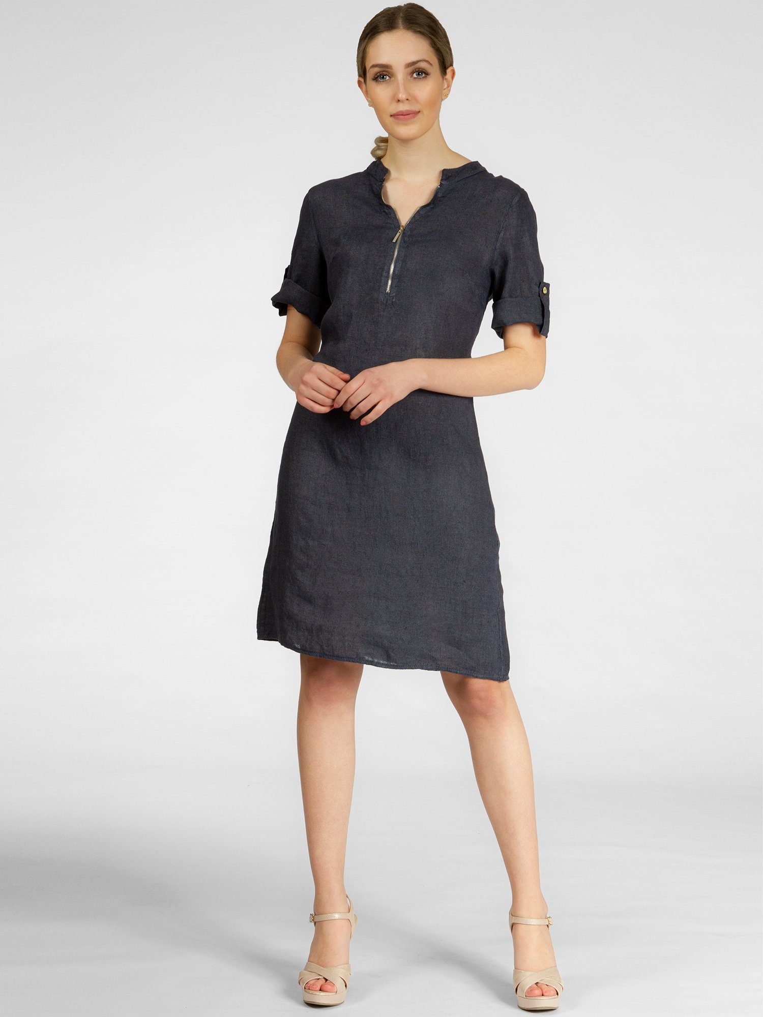 Caspar Sommerkleid SKL037 knielanges Damen Leinenkleid mit Reißverschluss A günstig online kaufen
