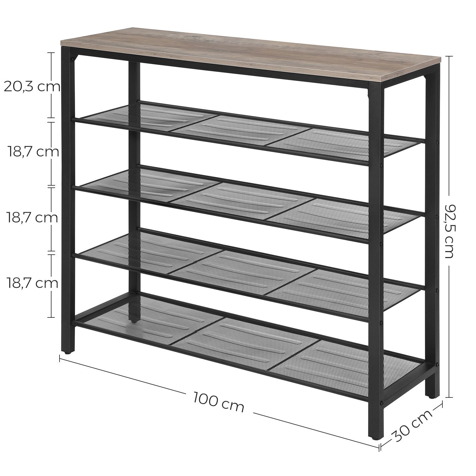 Schuhablagen, Metallgestell, Schuhregal Schuhschrank, greige 72-152cm VASAGLE Höhe