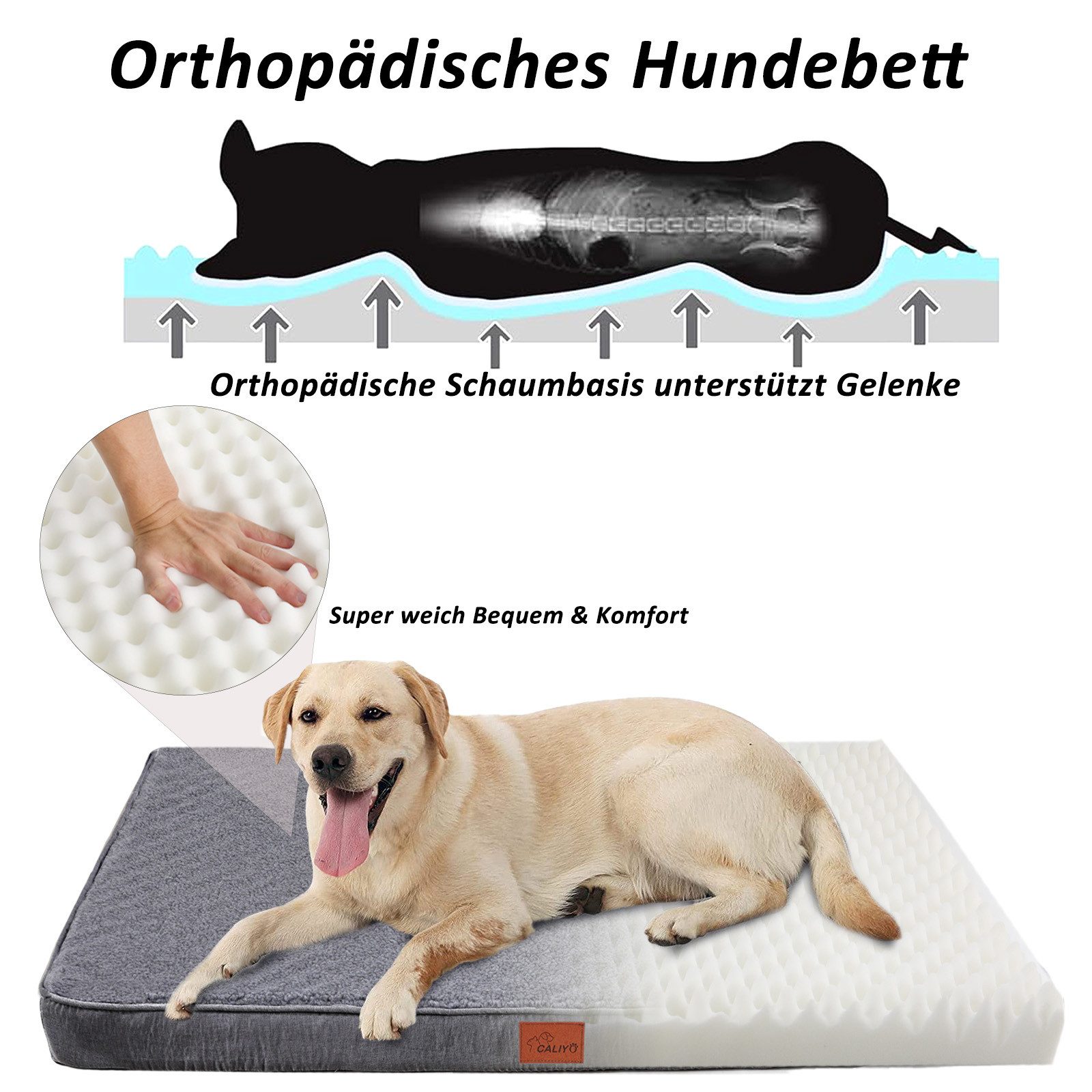 CALIYO Tierkissen Orthopädisches Hundebett Grosse Hunde - Hundekissen flauschig, Cozy Flannel Fleece Fabric/ Washable Inner Film/ Egg Crate orthopedic Foam/ Non – Bild 4 von 5