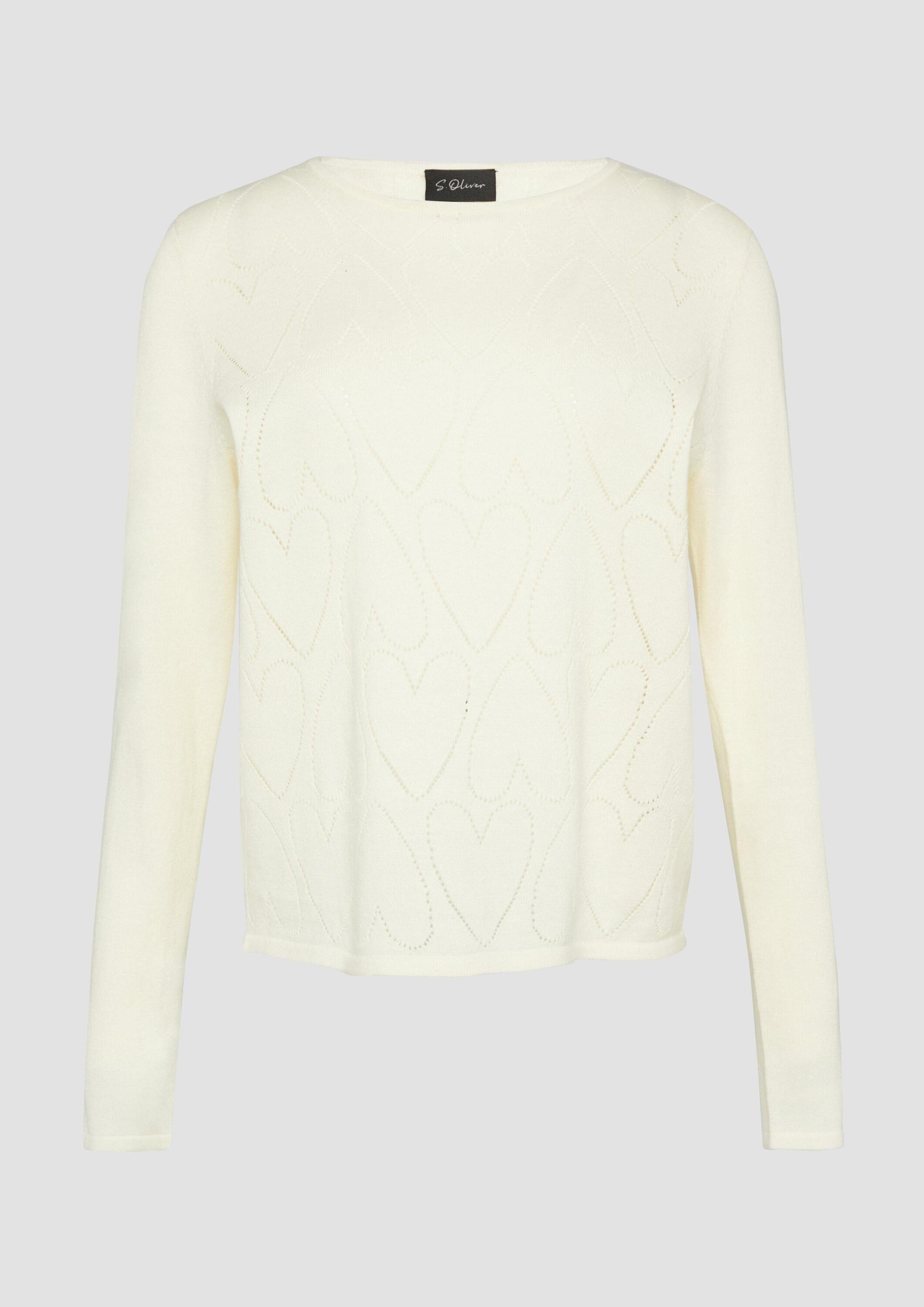 s.Oliver Longpullover Strickpullover Feinstrickpullover mit Herz-Ajourmuster