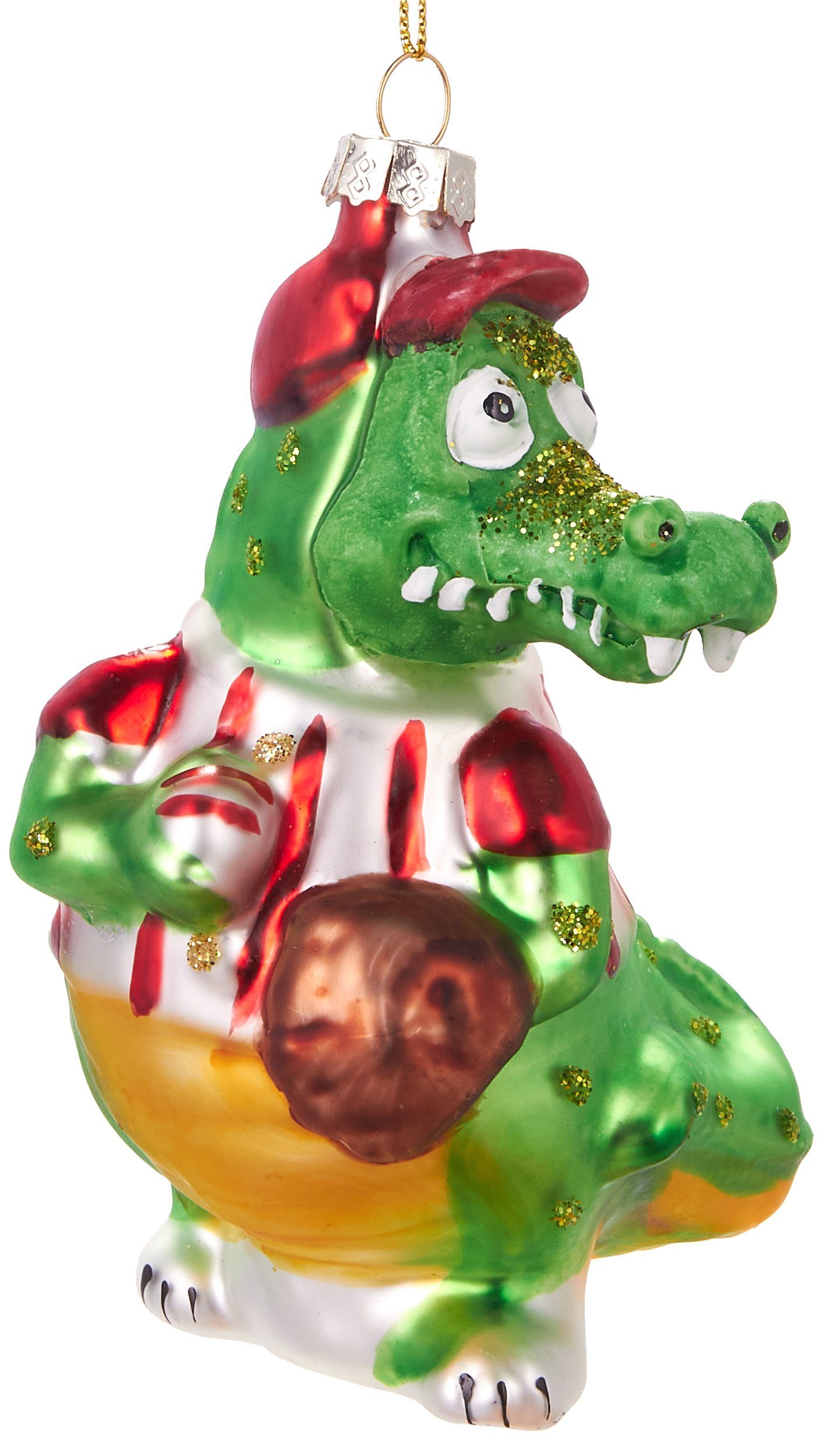 Christbaumschmuck Mundgeblasene Weihnachtskugel Krokodil mit Ball