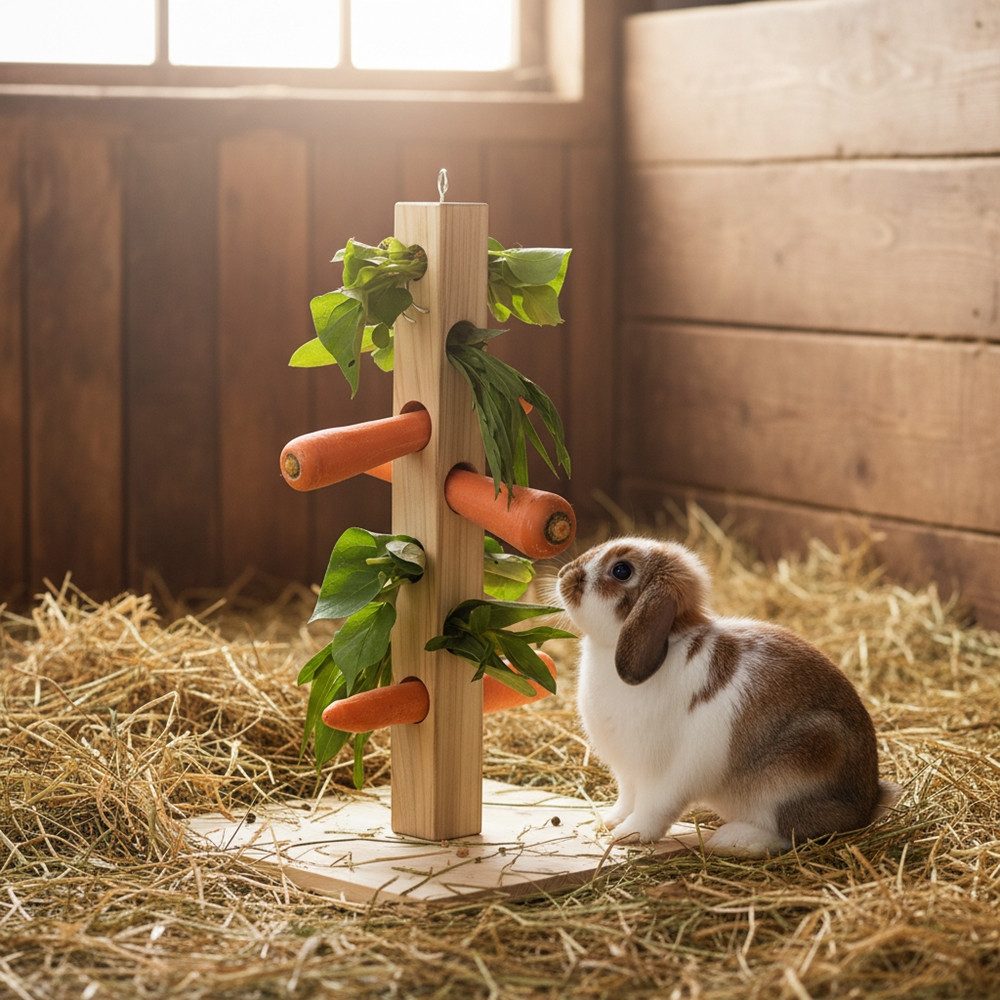 Mucola Кормbaum Nagerbaum Nagetiere Кормspender 45cm Кормhalter Кормbaum, Holz, mit Haken zum Aufhängen, Öse zur Spielzeugbefestigung und Erdspieß
