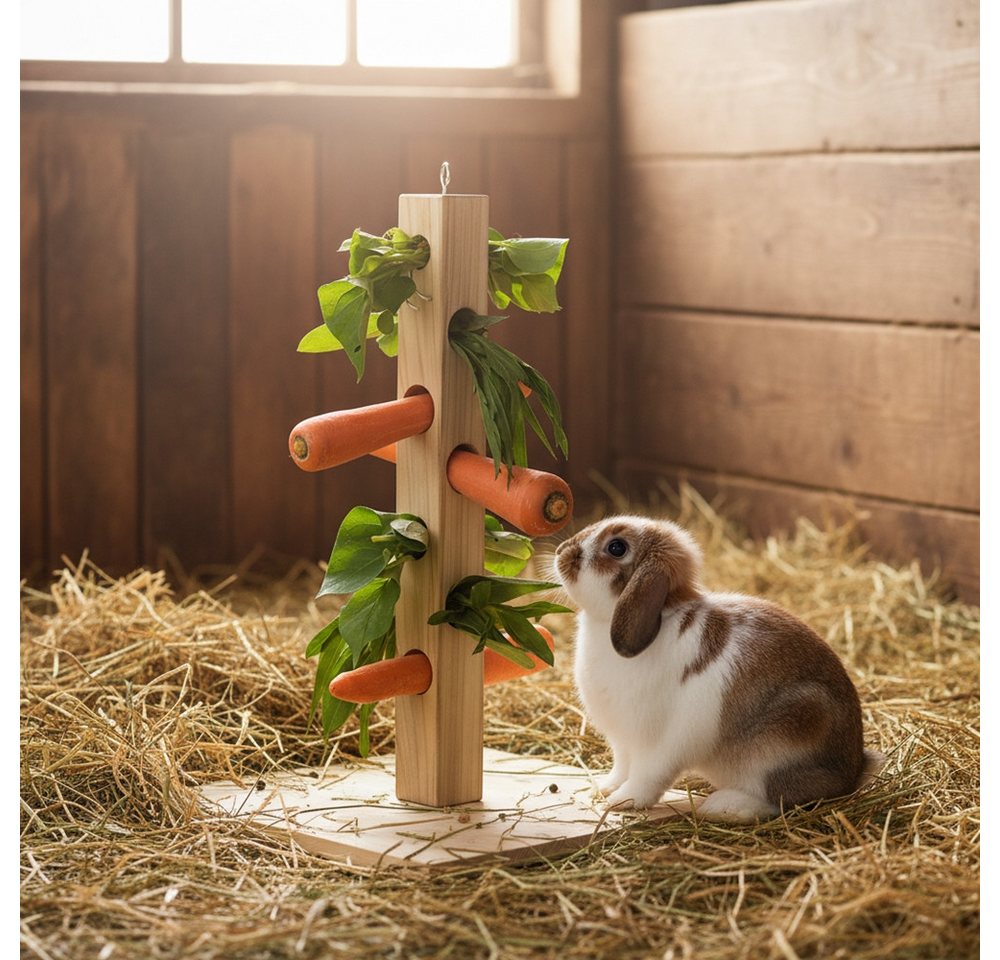 Mucola Futterbaum Nagerbaum Nagetiere Futterspender 45cm Futterhalter Futterbaum, Holz, mit Haken zum Aufhängen, Öse zur Spielzeugbefestigung und Erdspieß