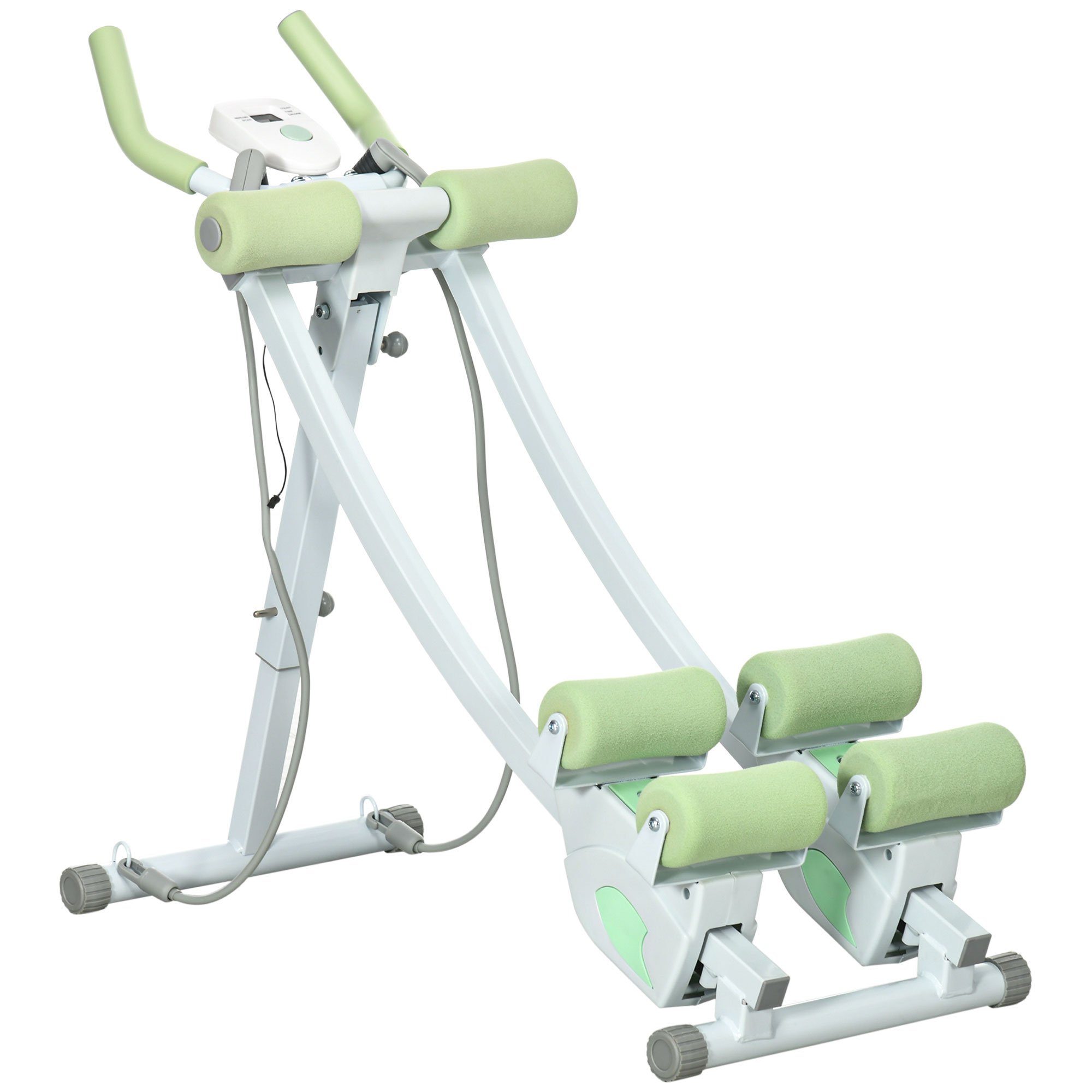 SPORTNOW Bauchtrainer Bauchmuskeltrainer mit LCD-Anzeige, Stahl, Weiß+Grün (Belastbar bis zu 150kg, 1-St., Höhenverstellbarer Trainer), 99L x 40B x 90H cm (max. Winkel)