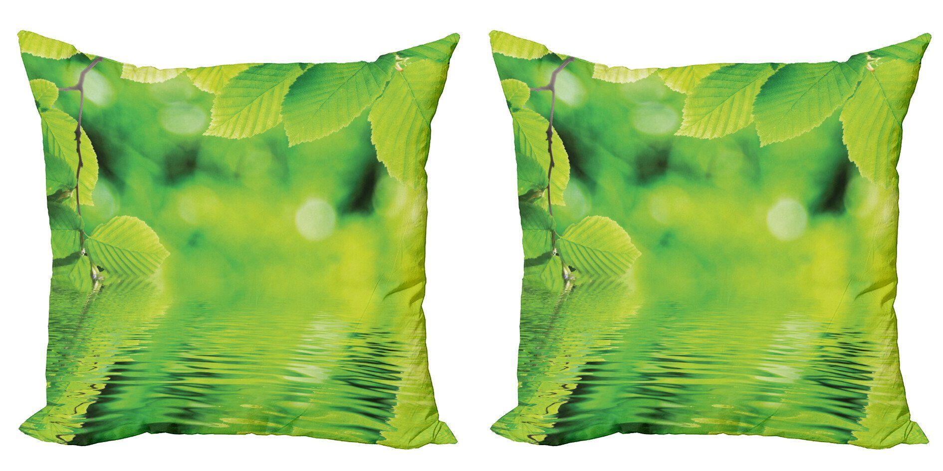 Kissenbezüge Modern Accent Doppelseitiger Digitaldruck, Abakuhaus (2 Stück), Natur Blätter und Fluss Frieden