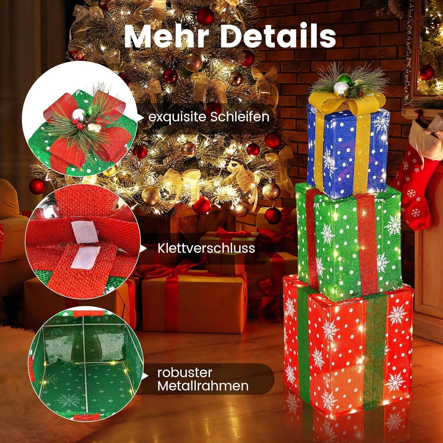 KOMFOTTEU Weihnachtsbaumdecke Geschenkbox, mit 52 warmweiße Lichtern