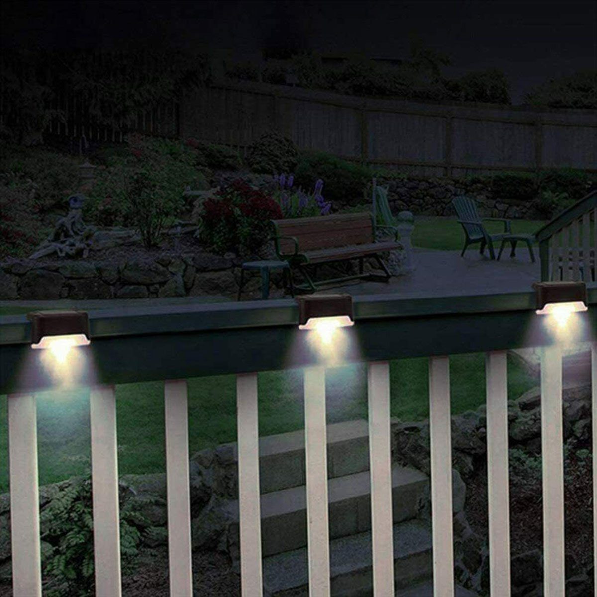 oyajia Gartenleuchte 4x LED Solarleuchten Treppenlicht, Außen IP65 Deck Schwarz Stück Light 4