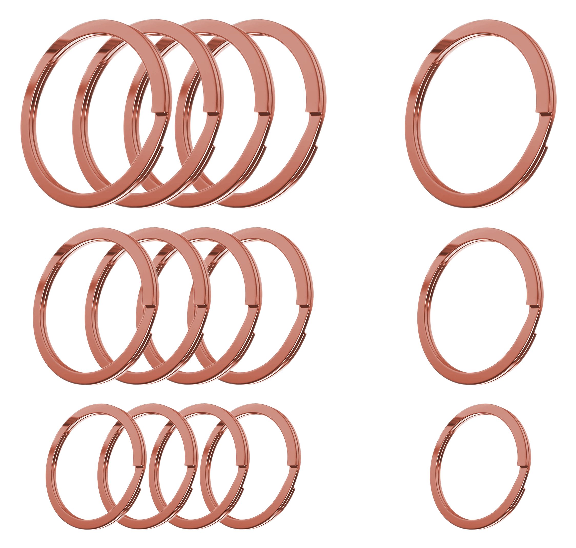 Cerbery Schlüsselanhänger Schlüsselringe Set aus gehärtetem Stahl - 5 x 30 mm, 5 x 25 mm, 5 x 20 mm - Ring Schlüssel Schlüsselanhänger Schlüsselhalter Roségold