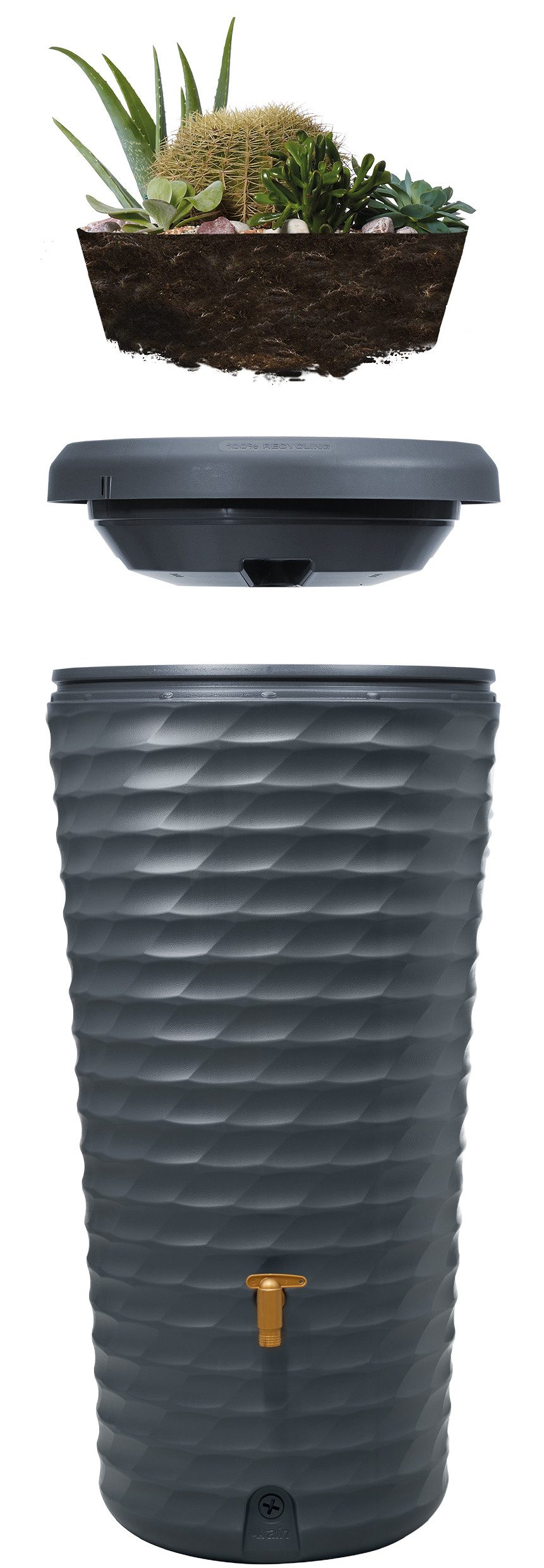 4rain Regentonne JOLIE 2in1 Regentonne Komplett-Set 230 L, graphite grey