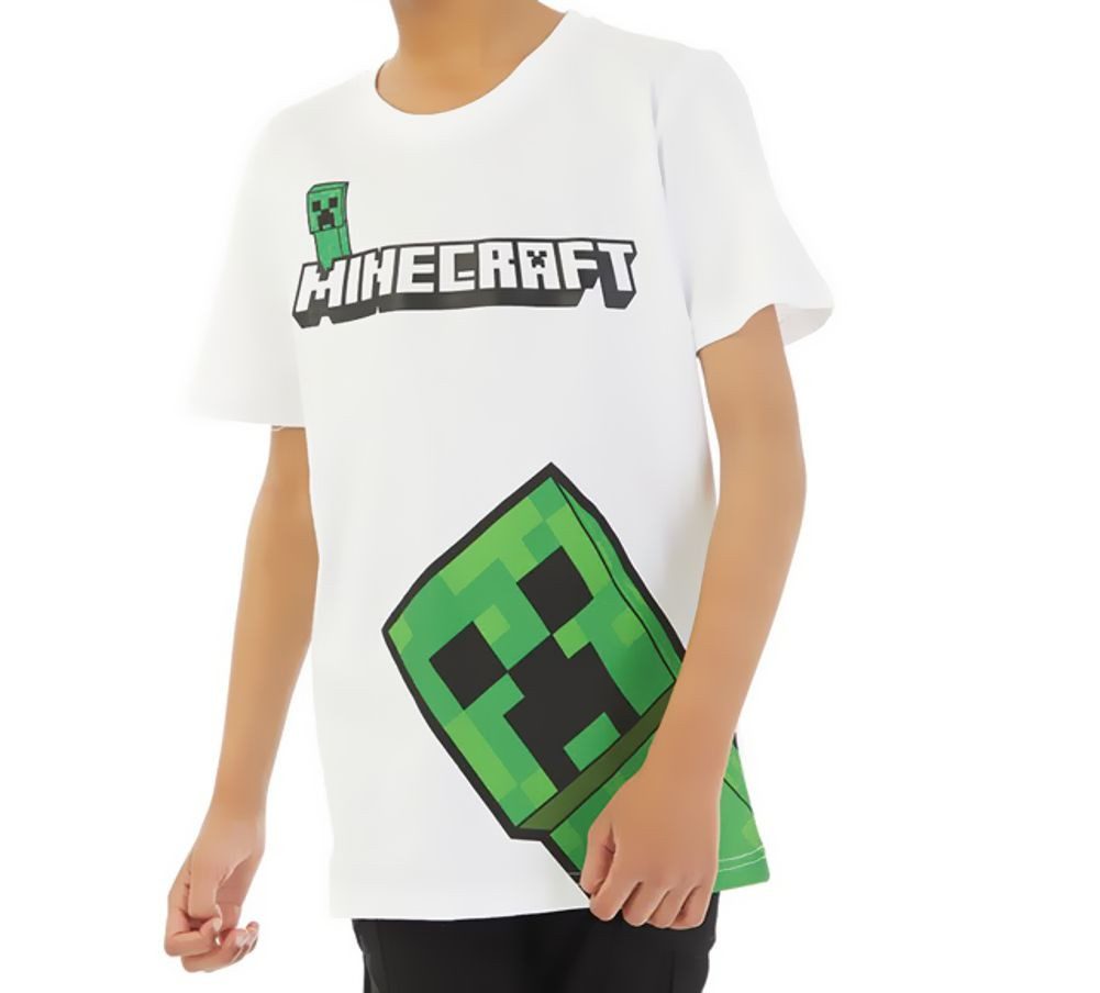 Minecraft T-Shirt MINECRAFT weiß T-Shirt Jungen + Mädchen 6 8 9 10 11 12 Jahre Minecraft Logoshirt