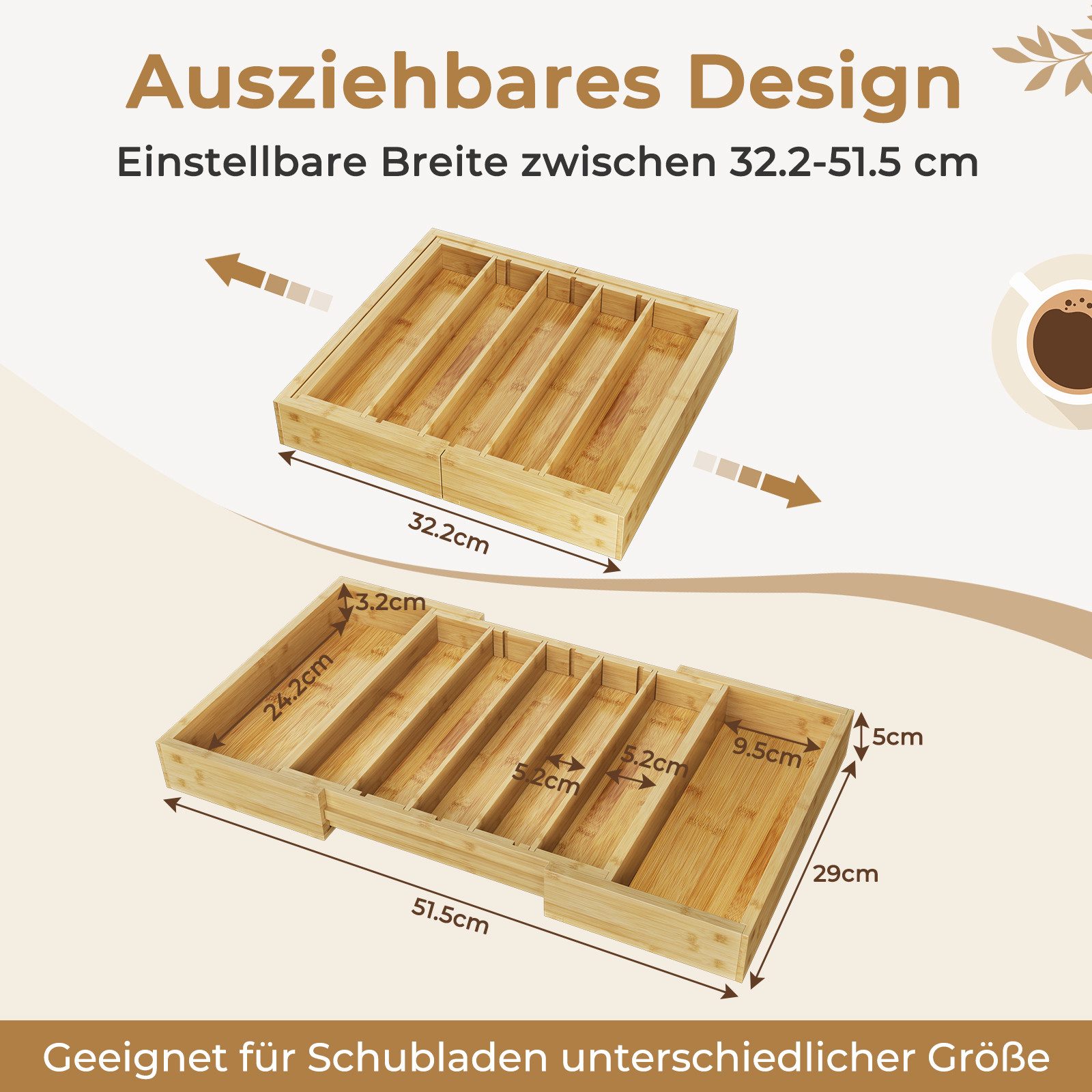 OUNUO Besteckeinsatz Besteckkasten Ausziehbarer aus Bambus günstig online kaufen