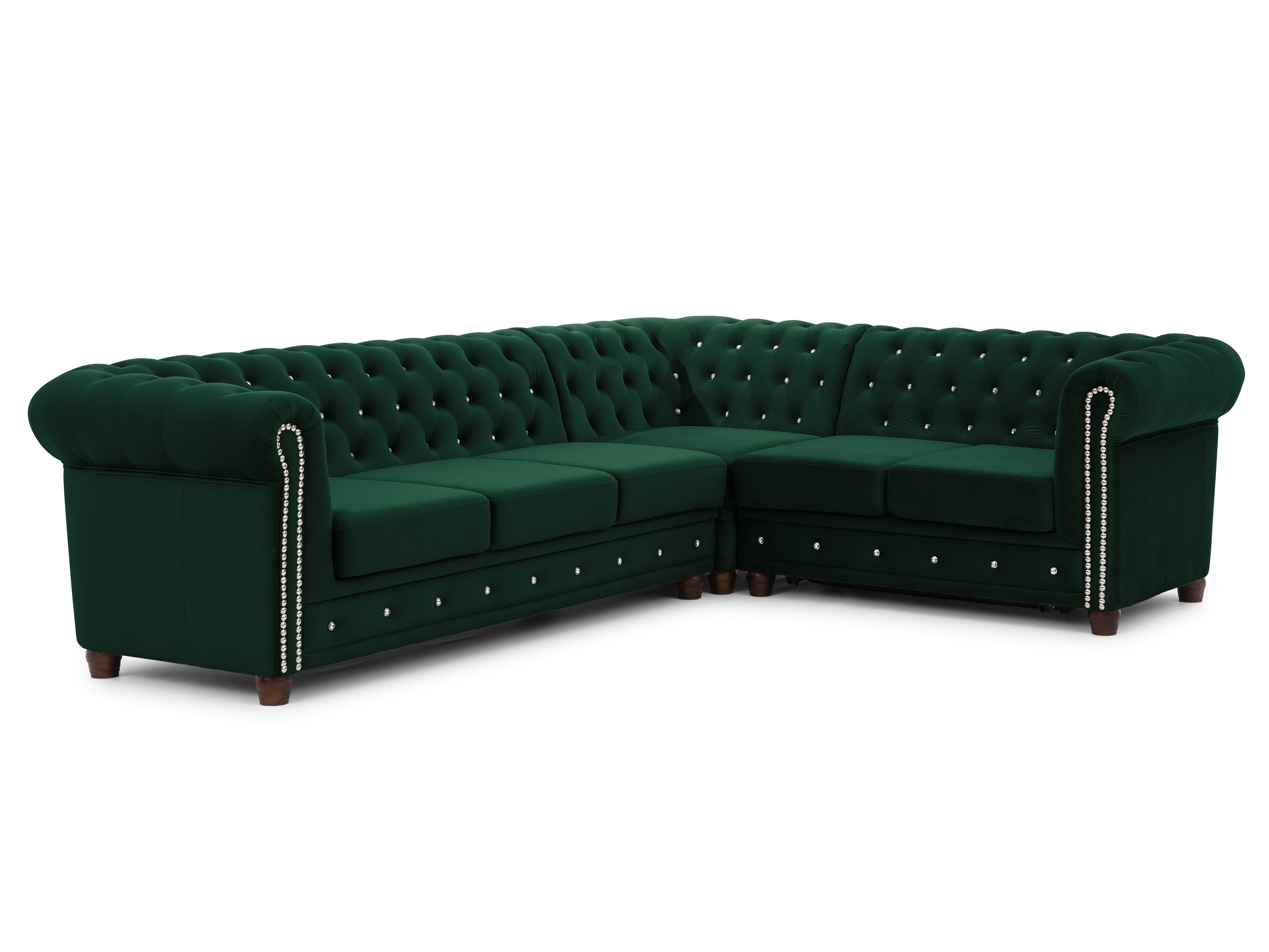 S-Style Möbel Ecksofa Chesterfield mit Schlaffunktion Cleo Blink Samt mit Kristallsteppung, mit Wellenfederung