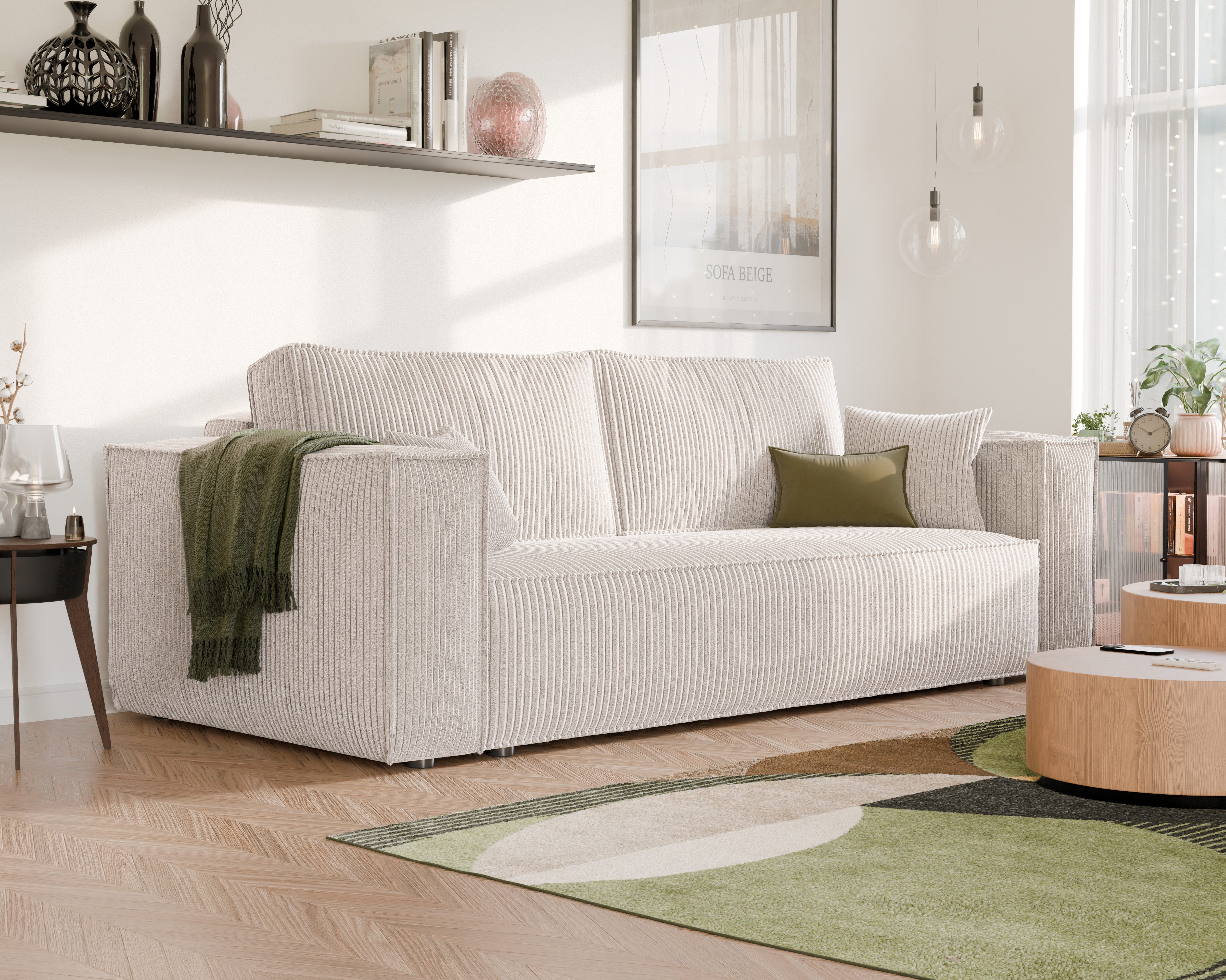 yourhouse24 Sofa BALI Kompaktes Design – Trend-Bezug, Schlaffunktion & Bettkasten, mit Schlaffunktion und Bettkasten, Seite universal