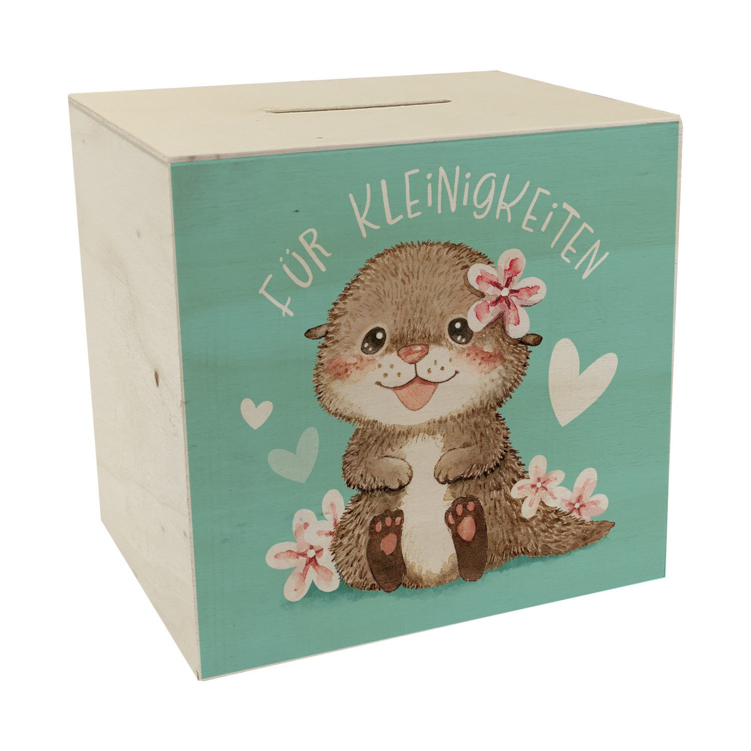 Spardose Baby Otter Spardose aus Holz mit Spruch Für Kleinigkeiten