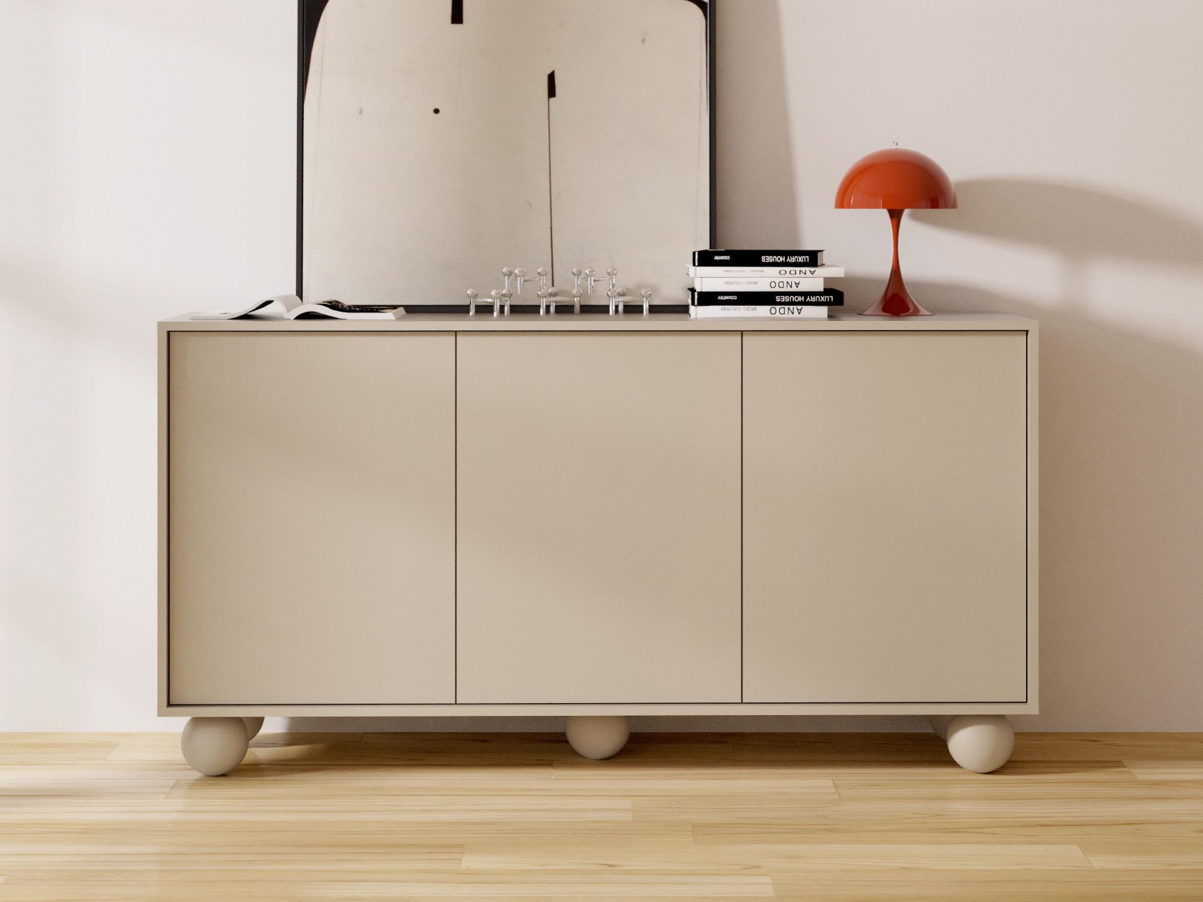 Beautysofa Kommode ADEL 154 cm im modernen Stil (Sideboard grifflos 3 Türen, Push-to-Open), Design Kommode für Wohnzimmer & Schlafzimmer