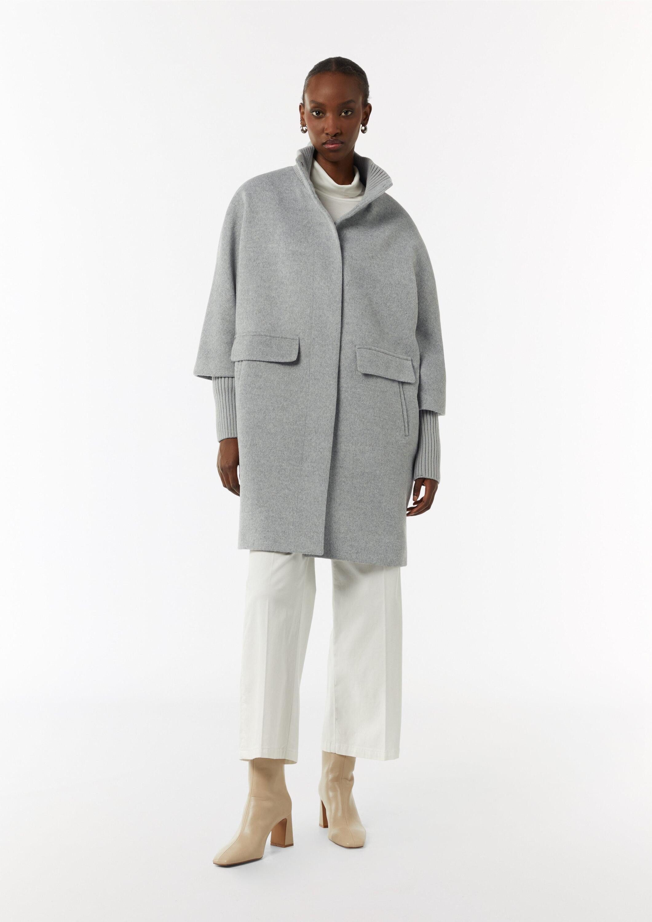 comma Funktionsmantel Outdoor-Mantel Wollmantel mit geripptem Kragen und Ärmeln